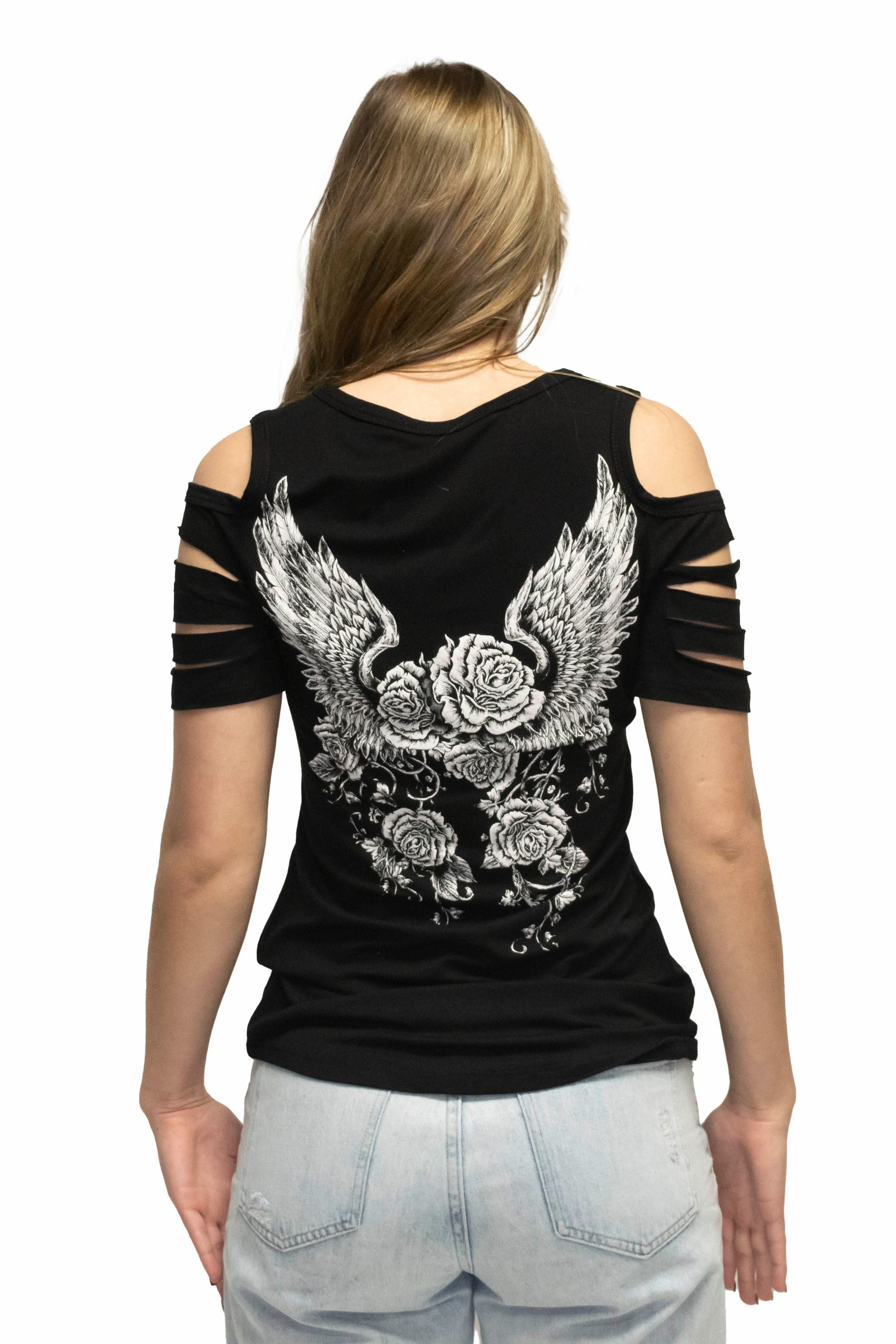 Ladies Beautiful Purple Roses Design Shirt - USA Made - 7680