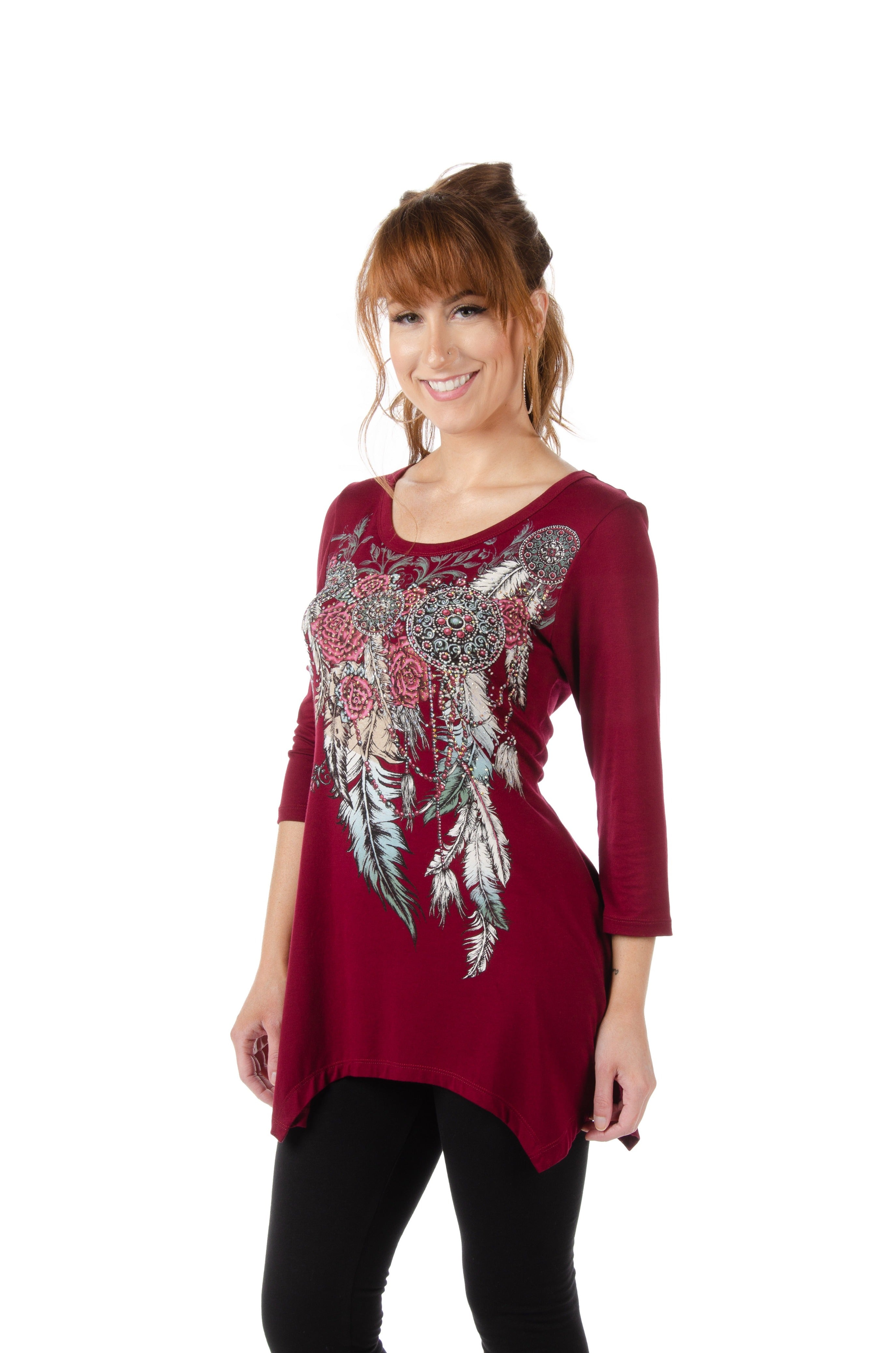 Ladies Long Sleeve 3/4 Sleeve Dream Catcher Shirt - USA Made - 7963