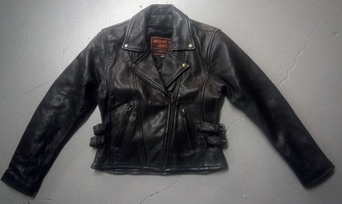 Women's Leather Motorcycle Jacket with Side Buckles 8061