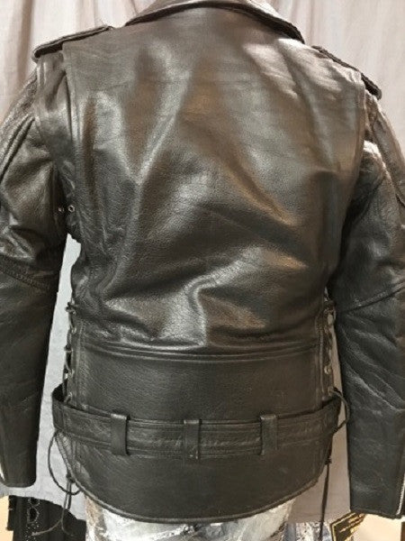 Men's Long Back Leather Motorcycle Jacket 8118