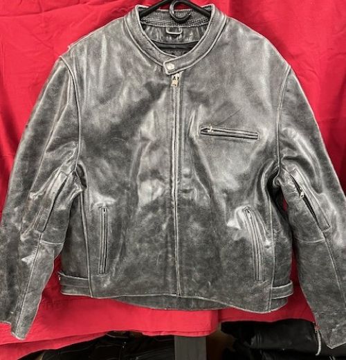 Men's Gray Leather Motorcycle Jacket Zip Out Liner - 827