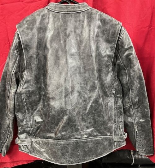 Men's Gray Leather Motorcycle Jacket Zip Out Liner - 827