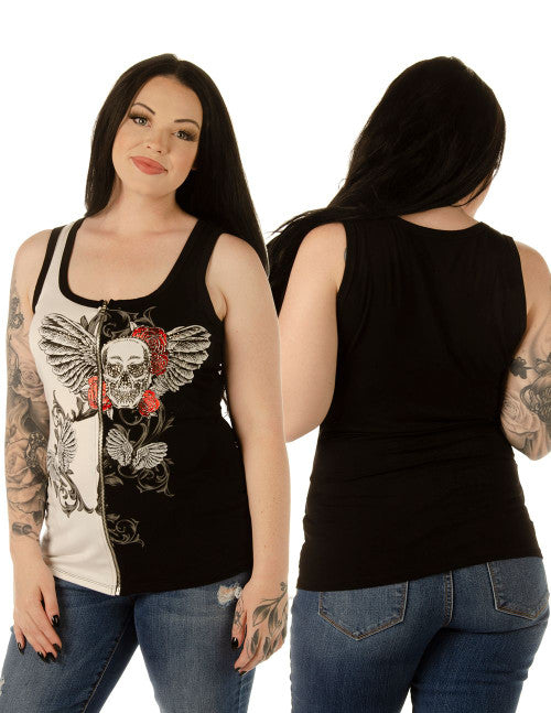 Ladies Zip Up Top with Skull Design 8541 USA