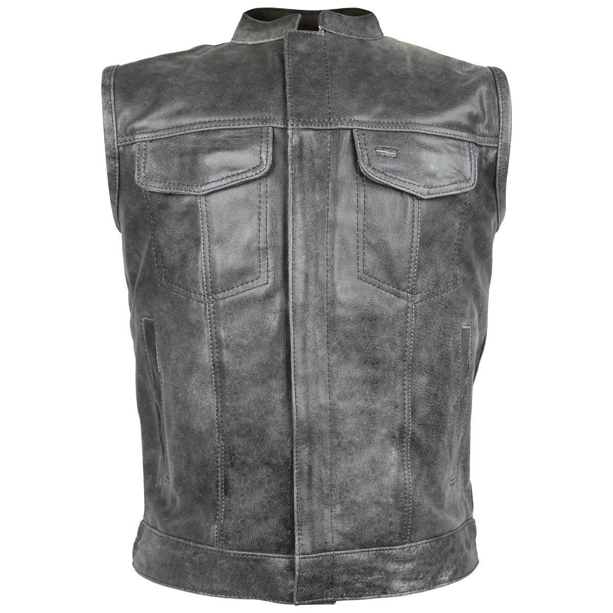 Men's Gray Club Style Leather Vest w/Conceal Carry Pockets - 914DG
