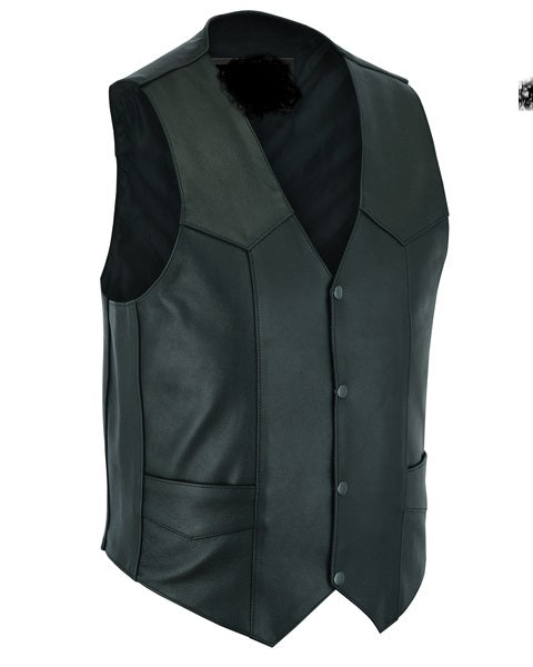 Men’s Plain Side Economy Leather Motorcycle Vest - ADA104