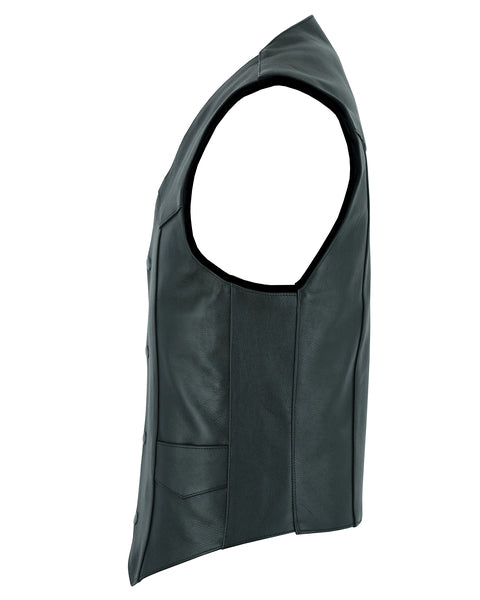 Men’s Plain Side Economy Leather Motorcycle Vest - ADA104
