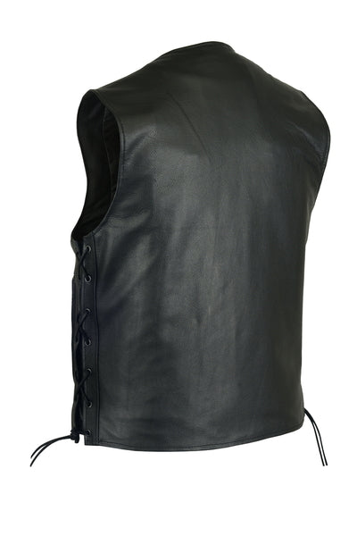 Men's Motorcycle Leather Vest–Single Back Panel w/Smart Access Pockets - ADA105