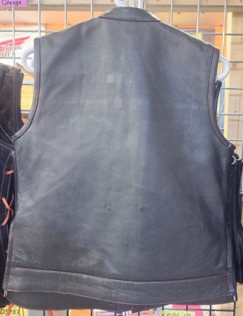 Ladies Black Leather Club Vest w/Red Paisley Lining - ADA287