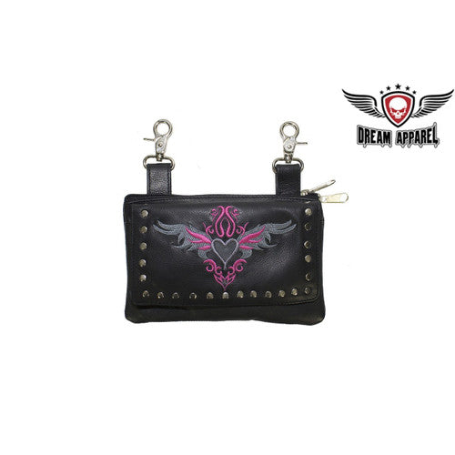 Clip Bag with Shoulder Strap Heart and Wing Design Bag35-ebl1