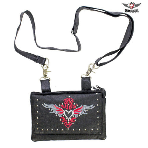 Clip Bag with Shoulder Strap Heart and Wing Design Bag35-ebl1