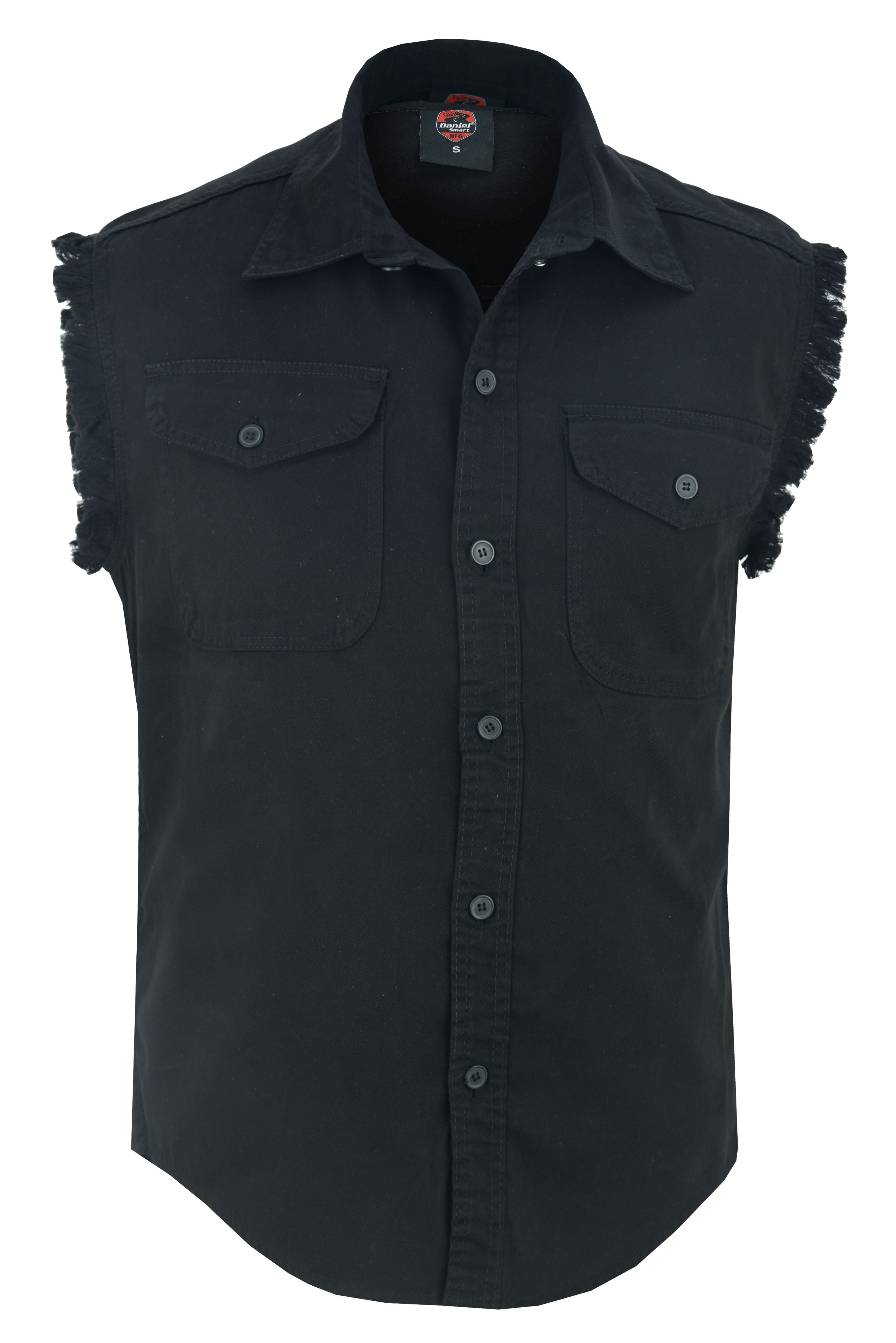 DM Men's Black Lightweight Sleeveless Denim Shirt