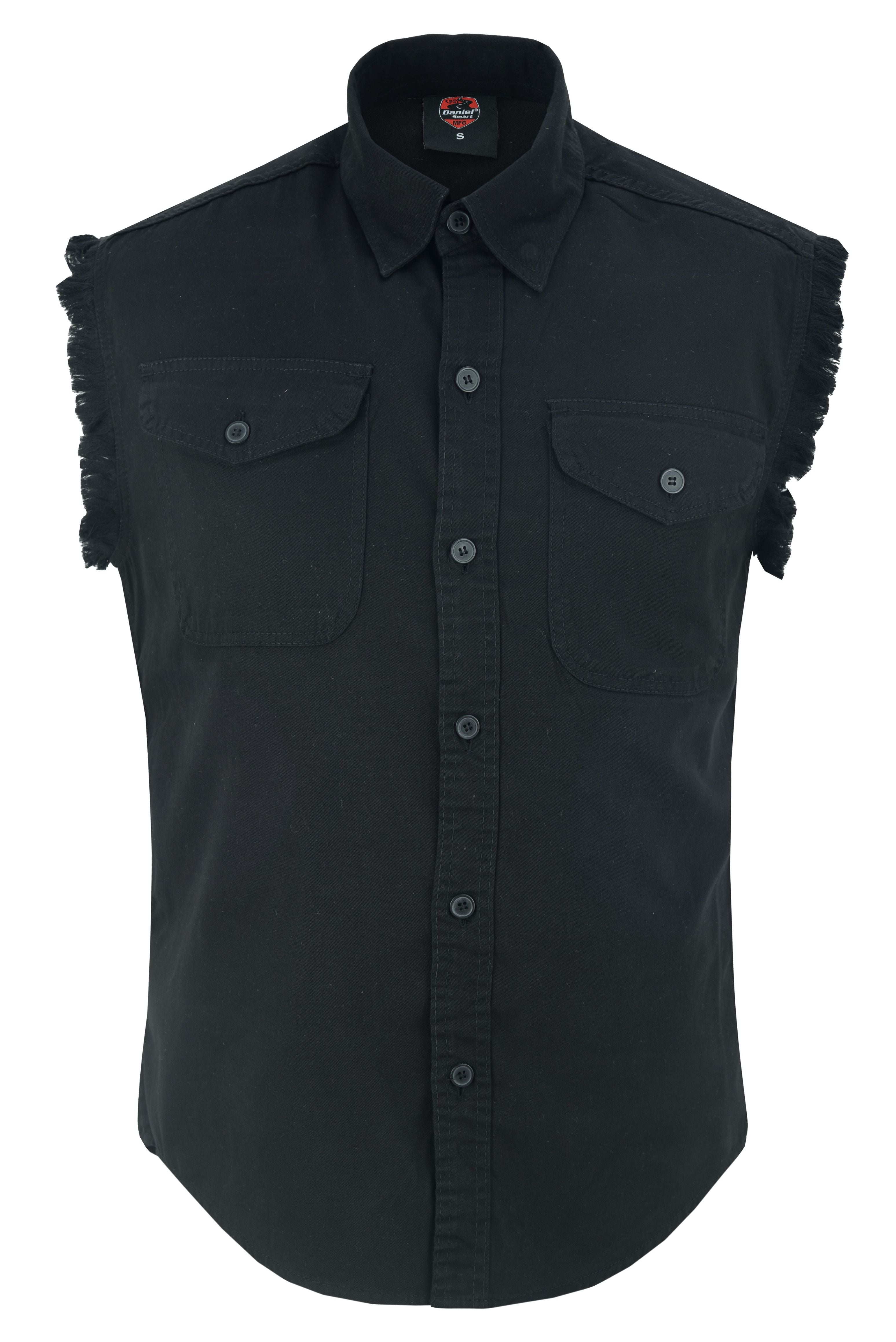 DM Men's Black Lightweight Sleeveless Denim Shirt