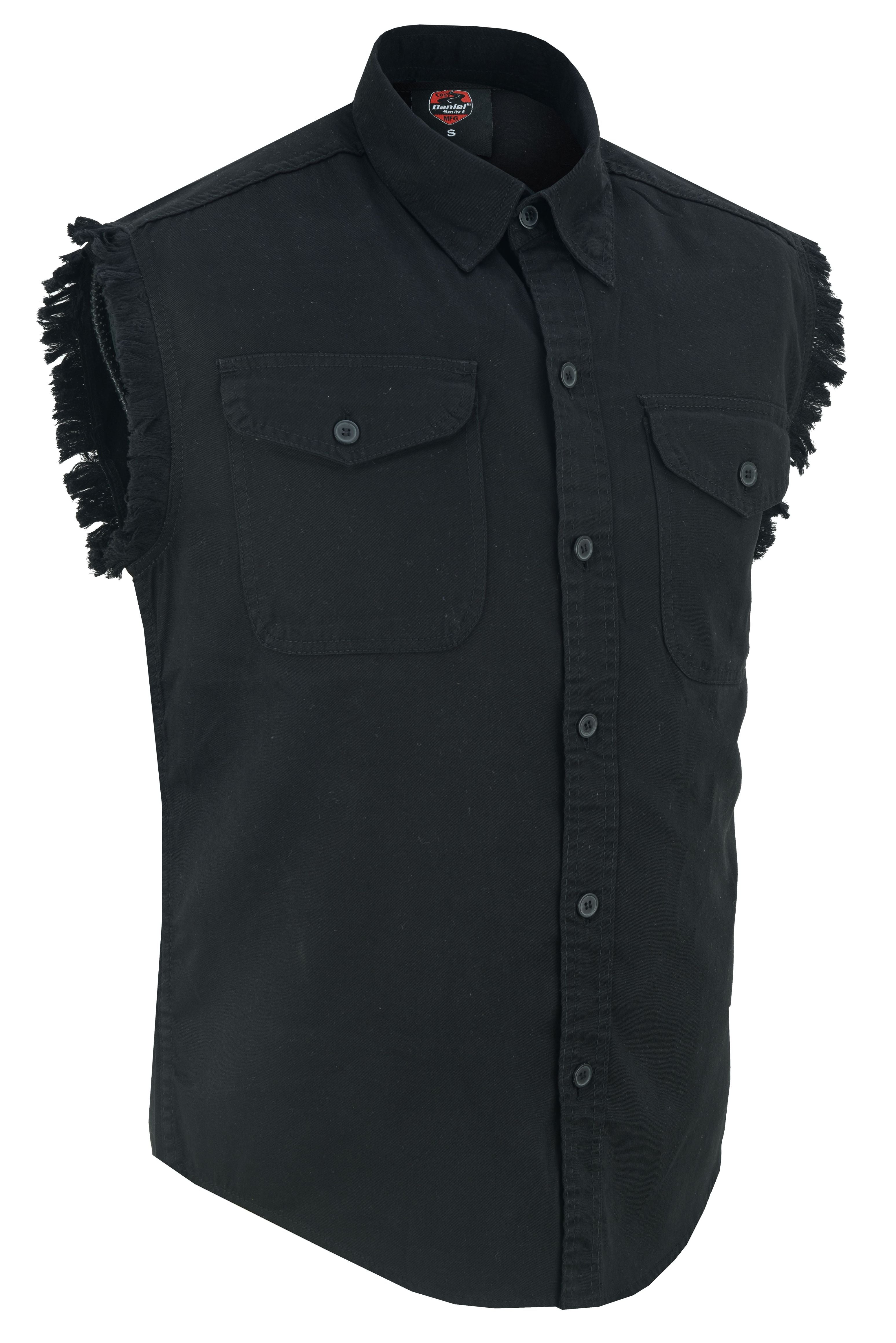DM Men's Black Lightweight Sleeveless Denim Shirt