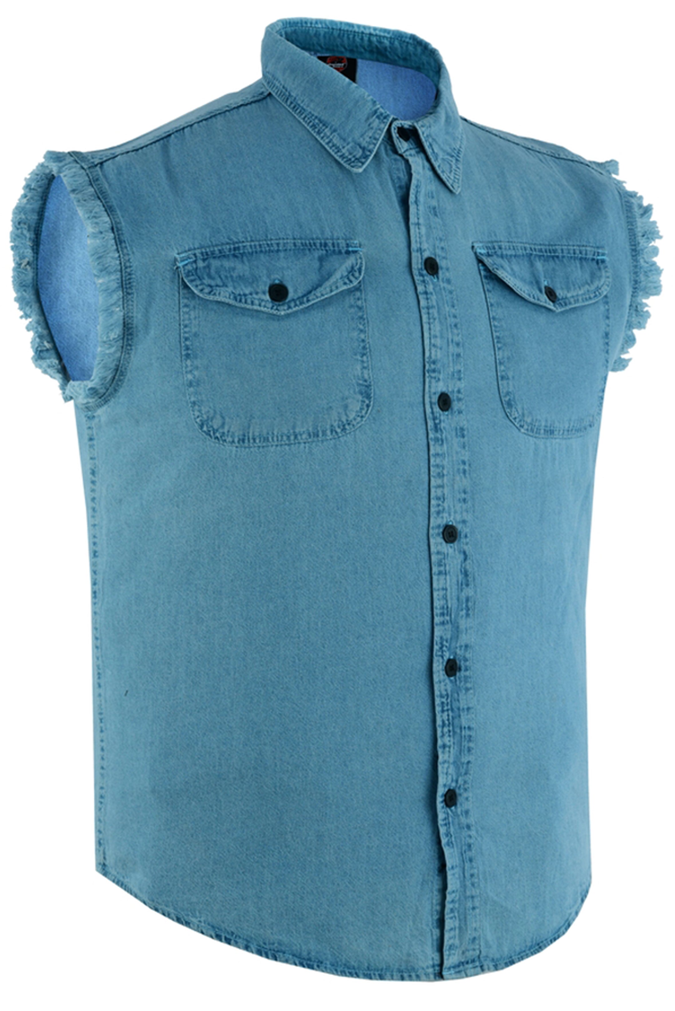DM Men's Blue Lightweight Sleeveless Denim Shirt