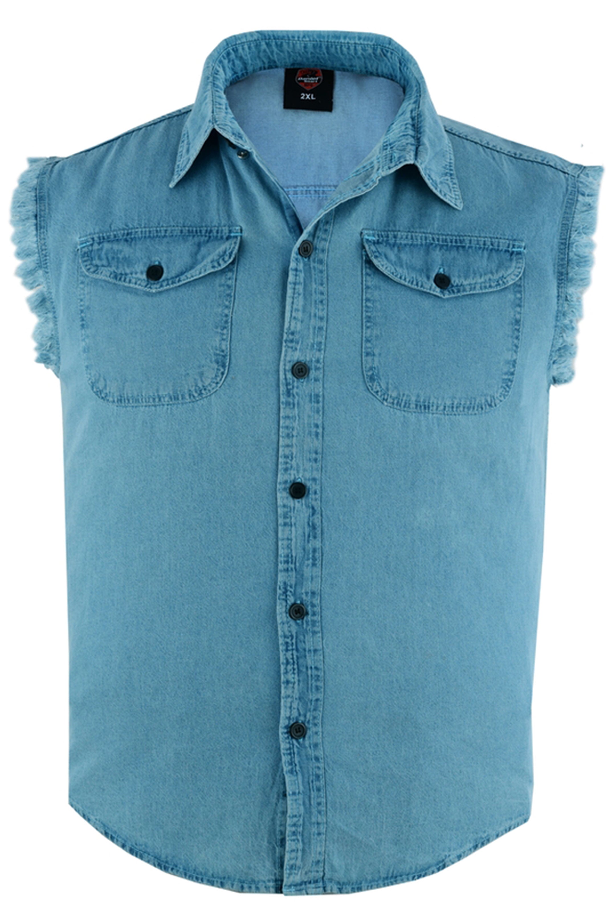 DM Men's Blue Lightweight Sleeveless Denim Shirt