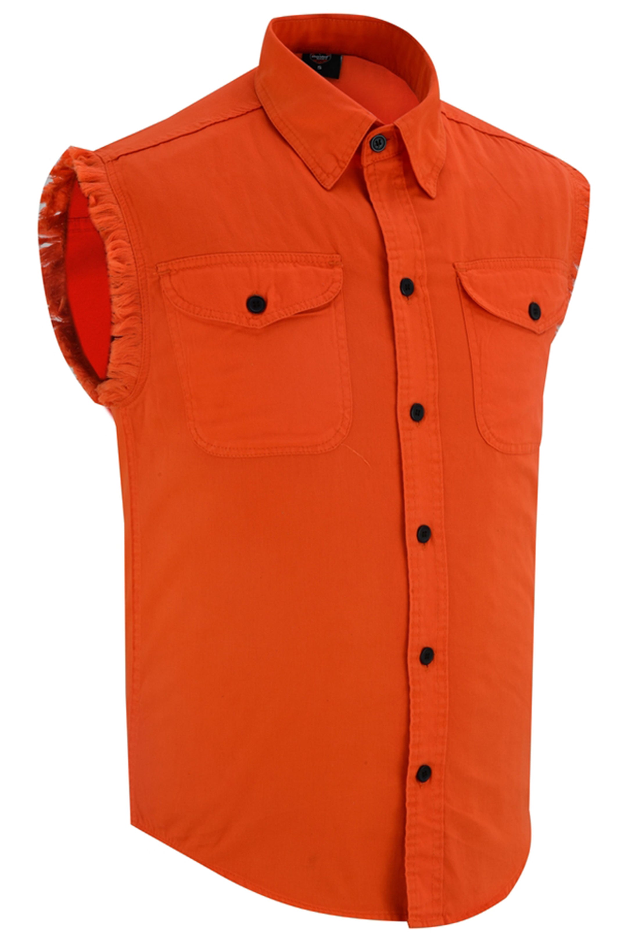 DM Men's Orange Lightweight Sleeveless Denim Shirt