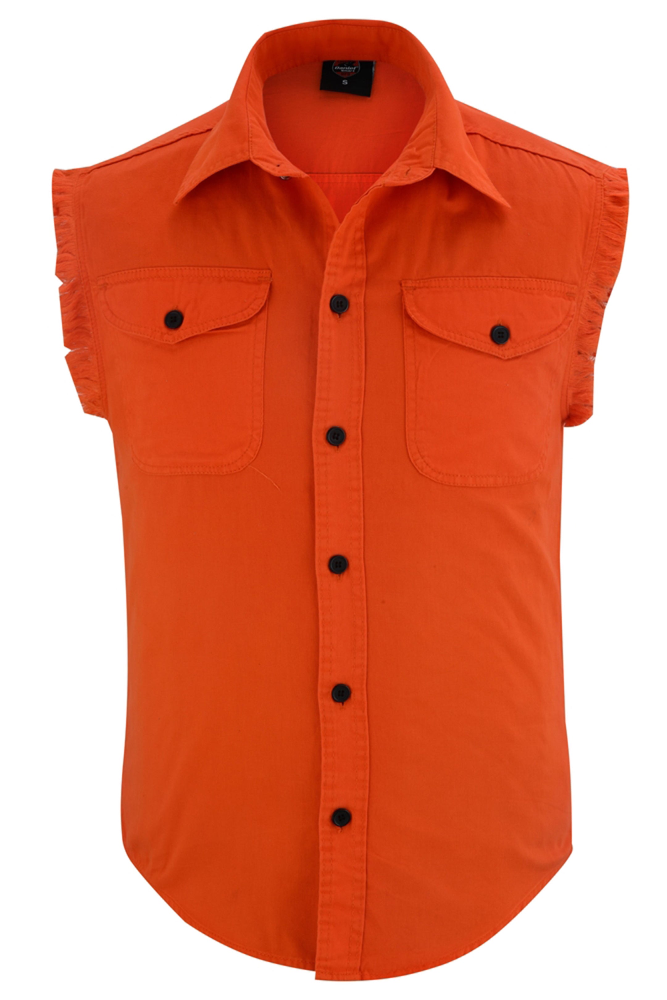 DM Men's Orange Lightweight Sleeveless Denim Shirt