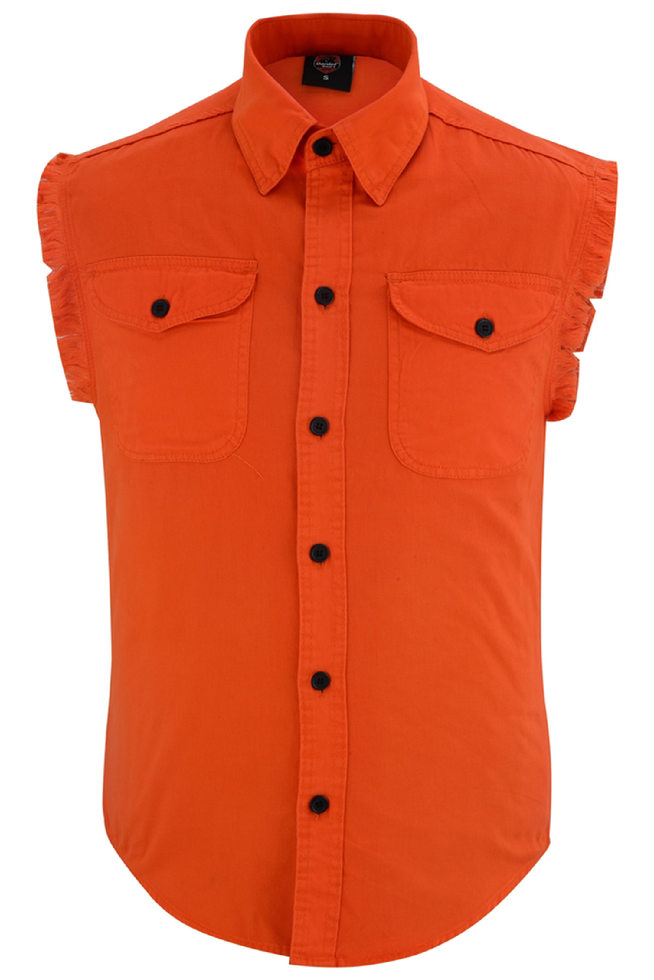 DM Men's Orange Lightweight Sleeveless Denim Shirt