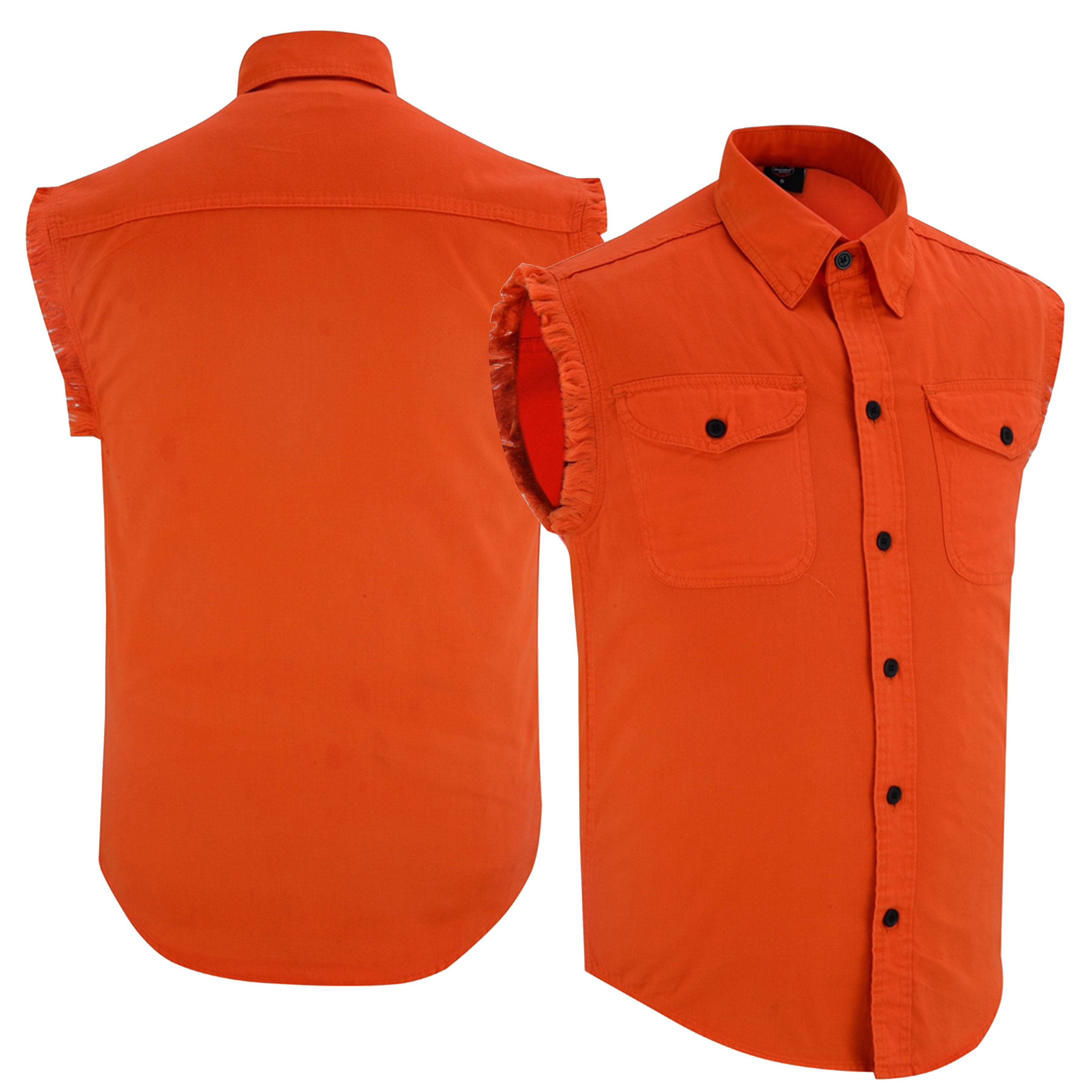 DM Men's Orange Lightweight Sleeveless Denim Shirt