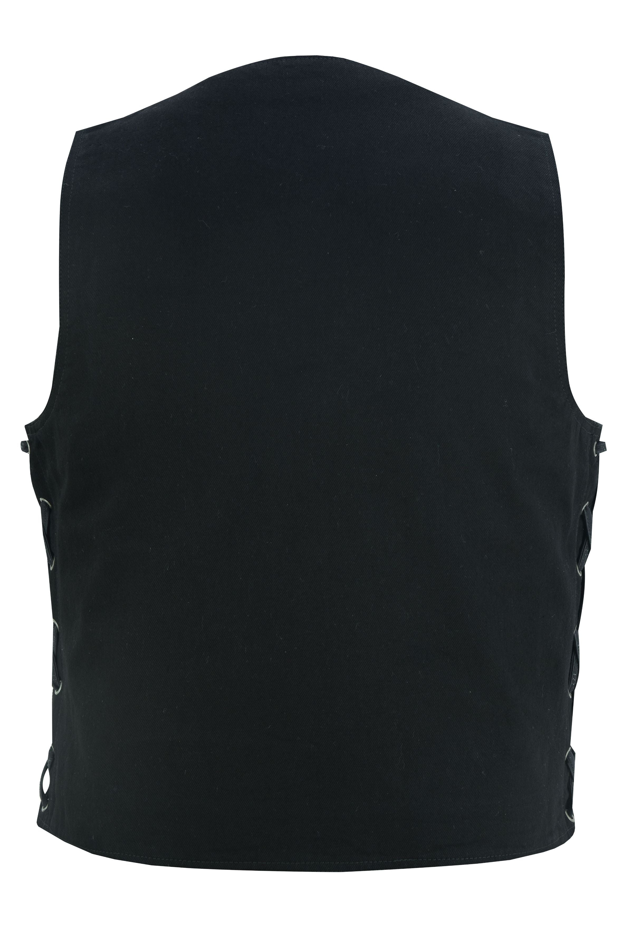 DM Men's Traditional Denim Motorcycle Vest with Side Laces – Smart Access Pockets