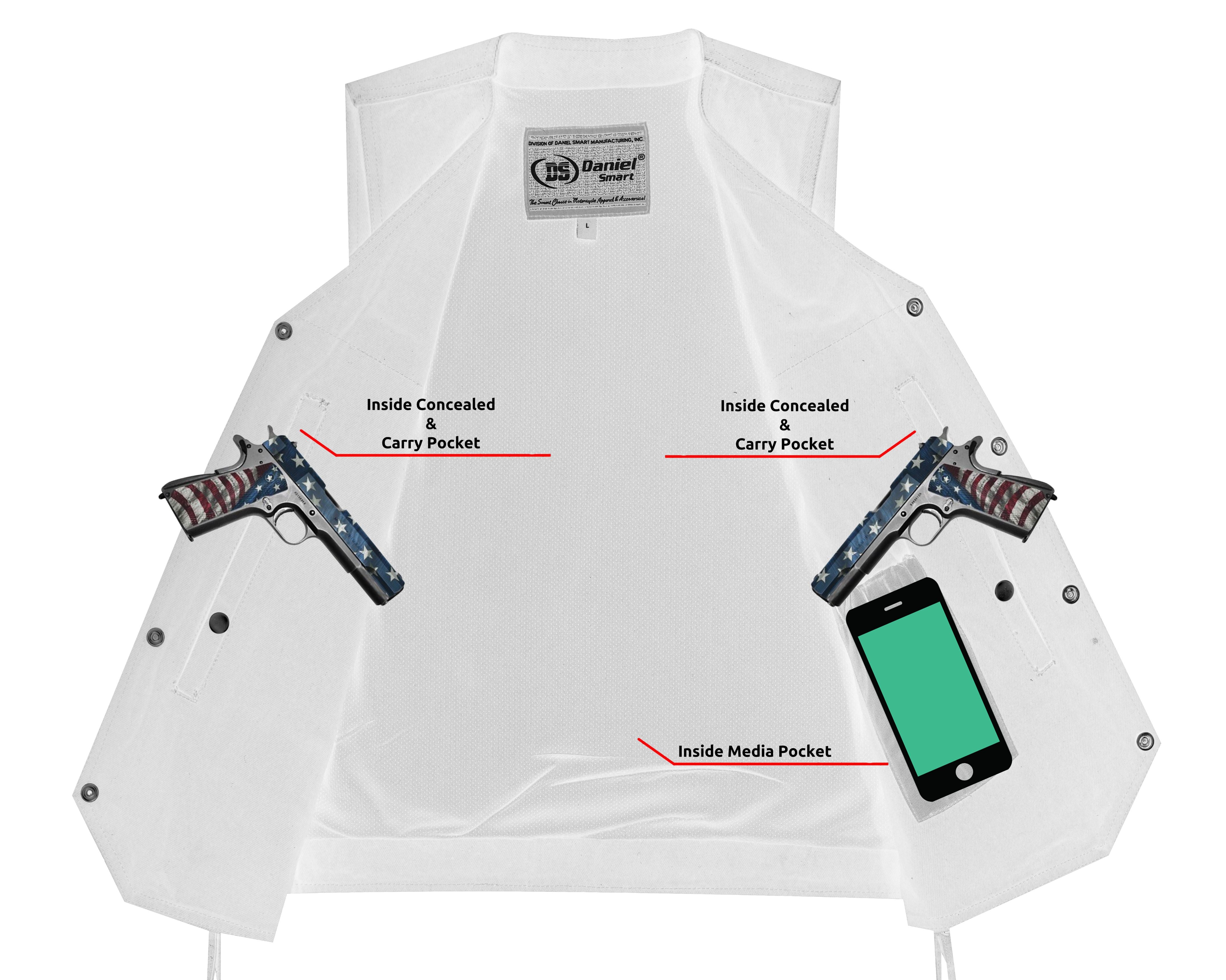 DM Men's Traditional Denim Motorcycle Vest with Side Laces – Smart Access Pockets