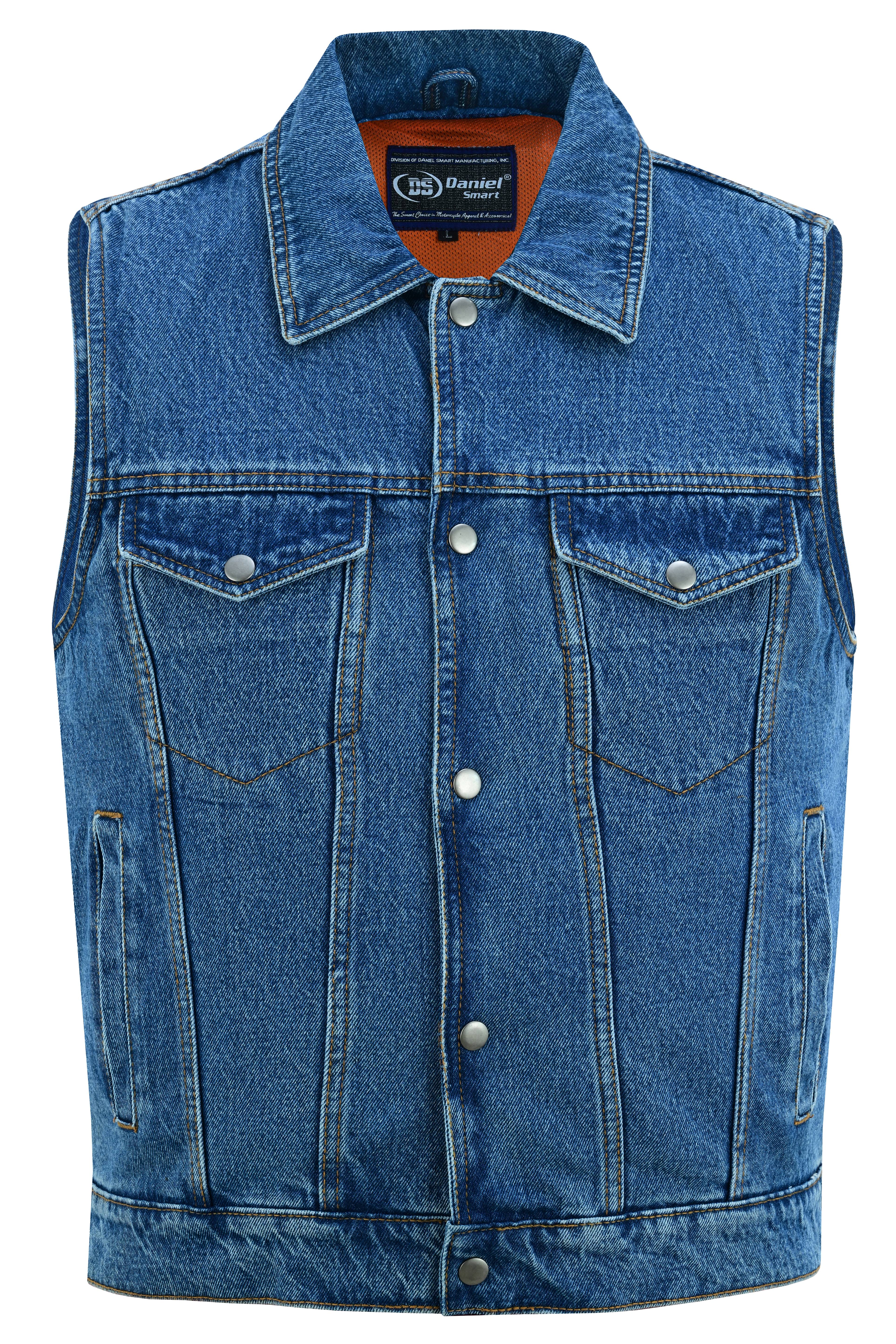 DM Men's Snap Front Blue Denim Motorcycle Vest
