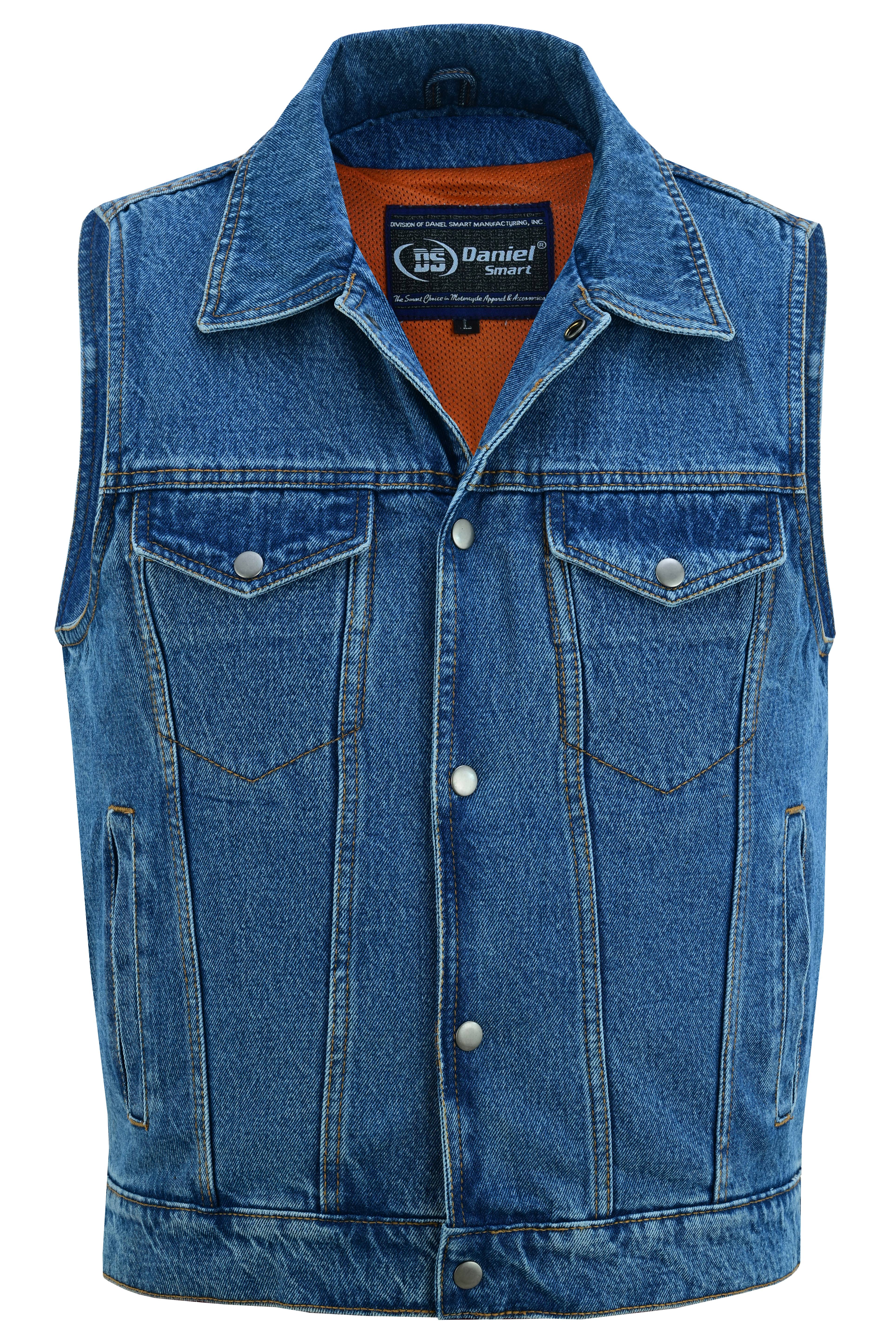 DM Men's Snap Front Blue Denim Motorcycle Vest