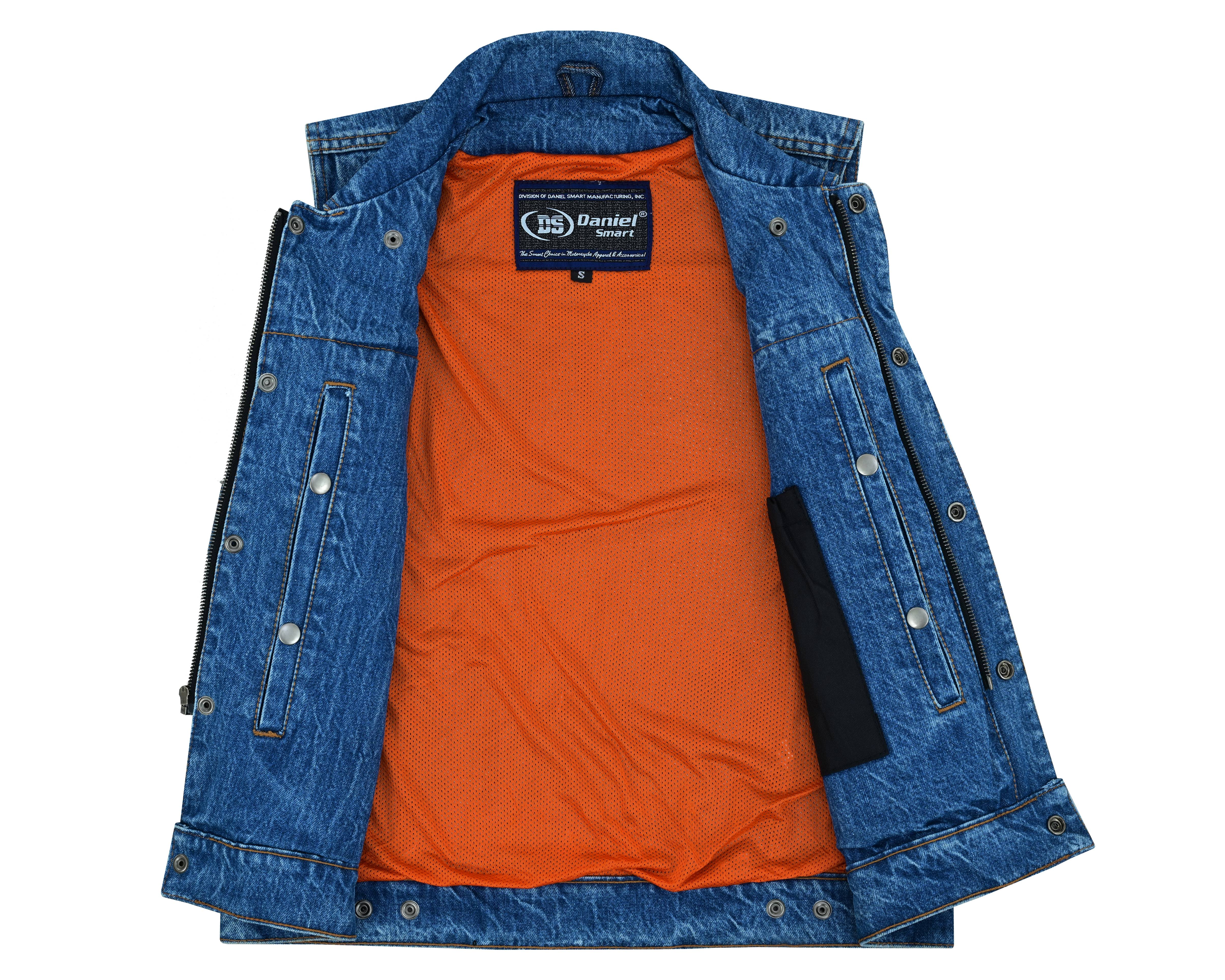 DM Men's Snap Front Blue Denim Motorcycle Vest
