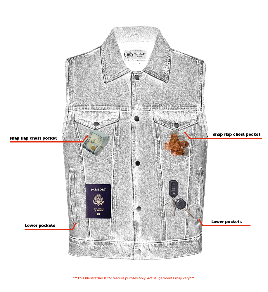 DM Men's Snap Front Blue Denim Motorcycle Vest