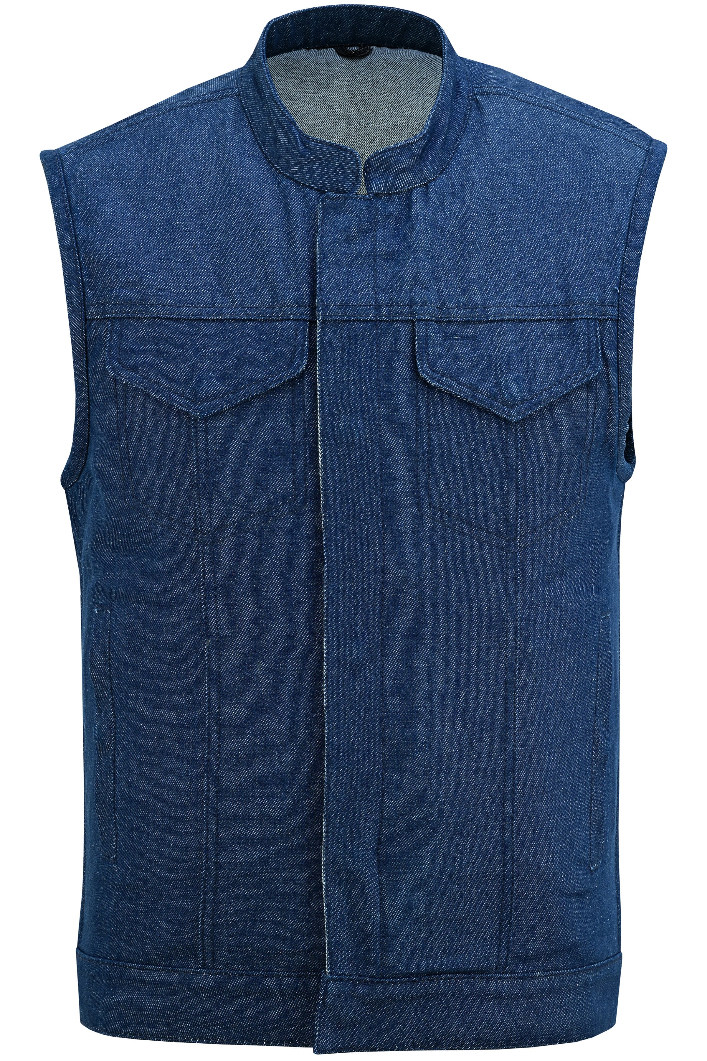 DM Men's Blue Rough Rub-Off Raw Finish Denim Vest