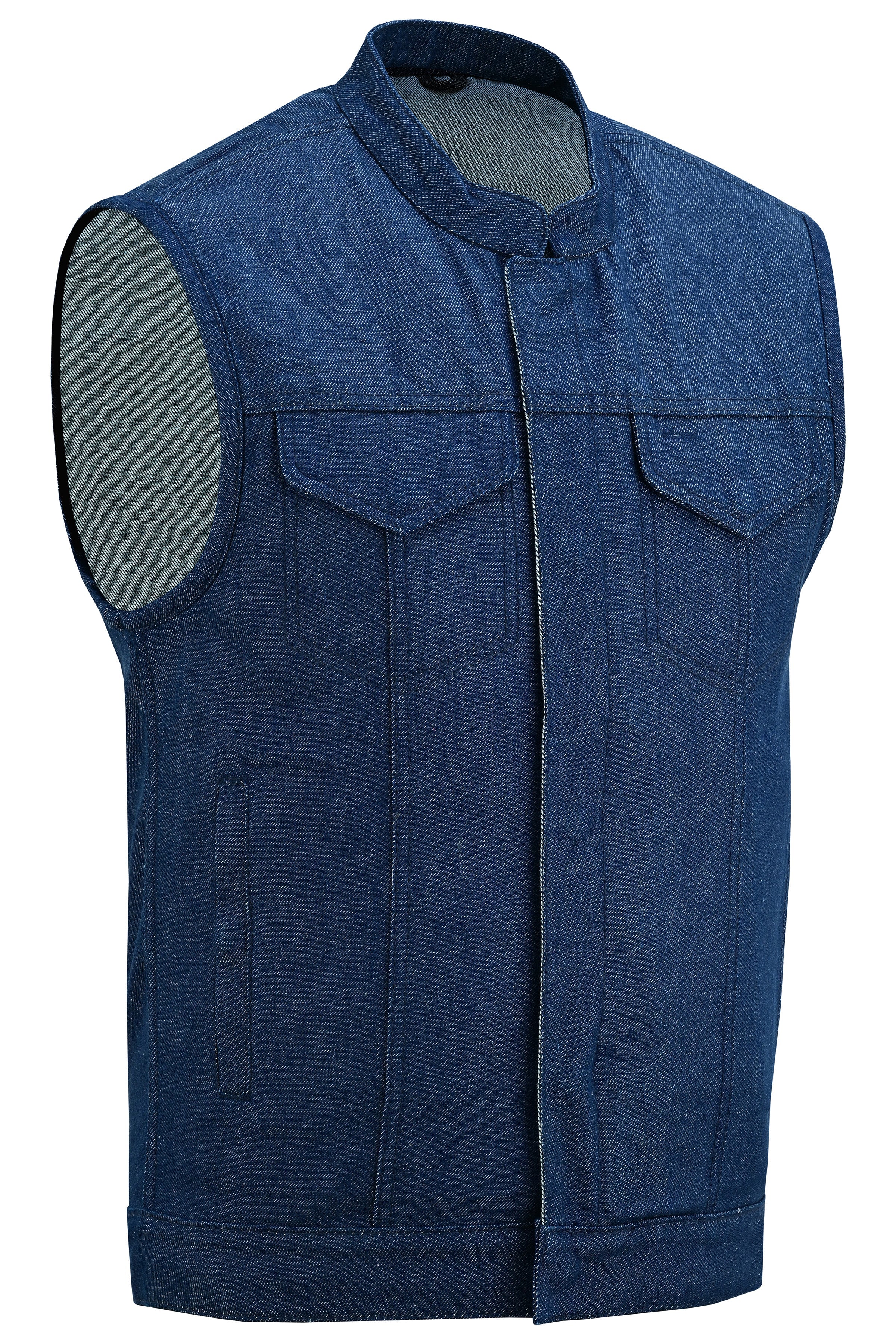 DM Men's Blue Rough Rub-Off Raw Finish Denim Vest
