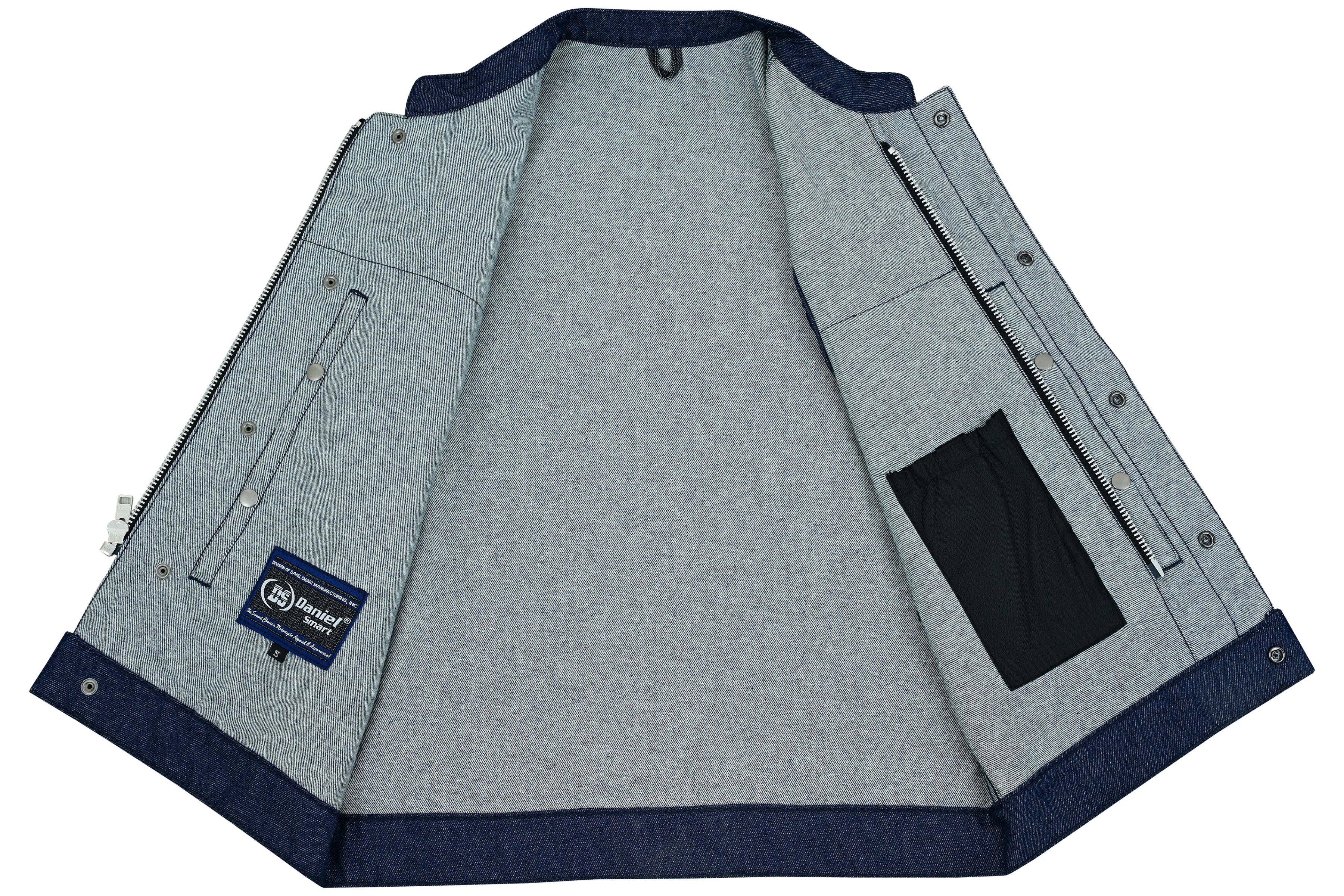 DM Men's Blue Rough Rub-Off Raw Finish Denim Vest