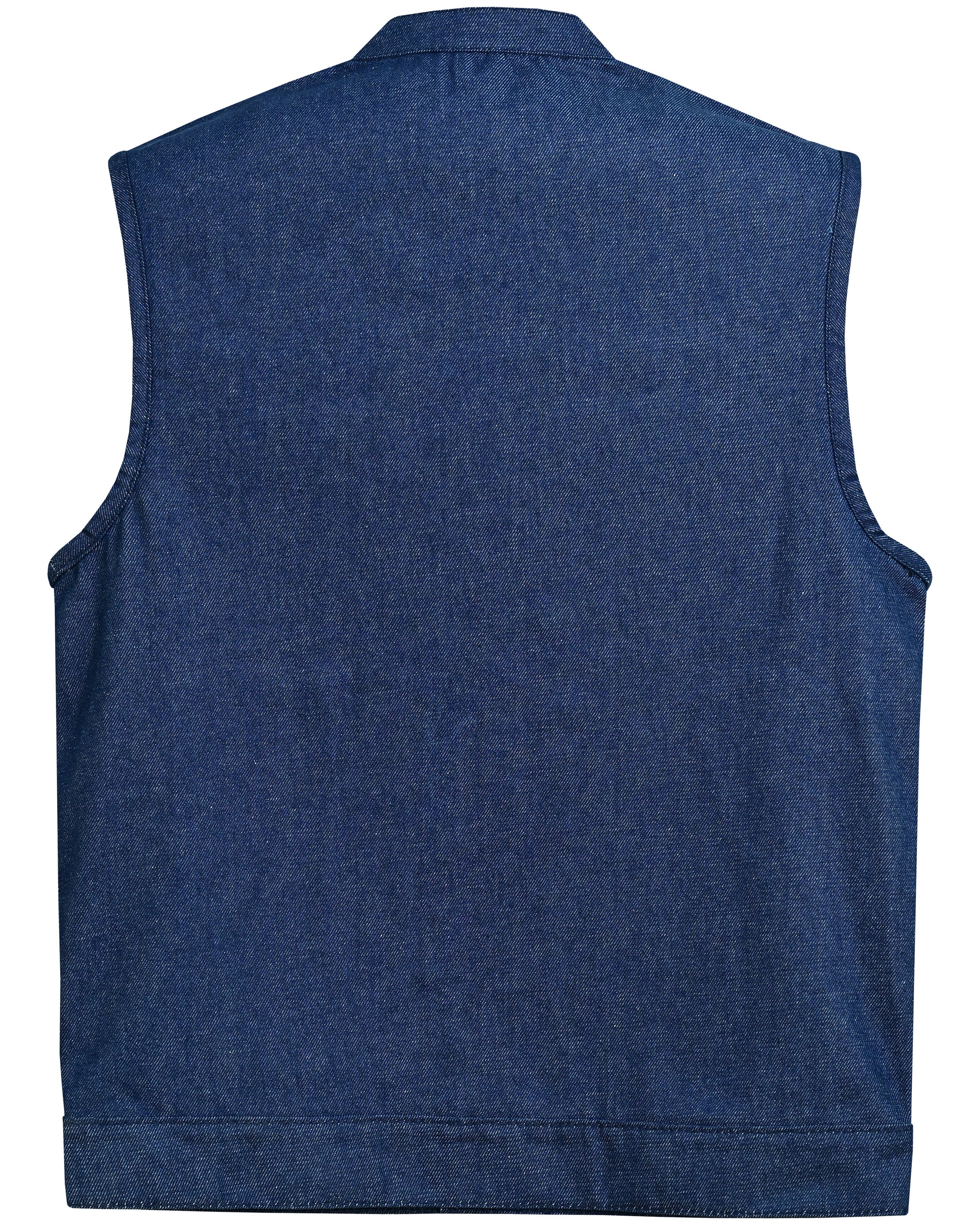 DM Men's Blue Rough Rub-Off Raw Finish Denim Vest