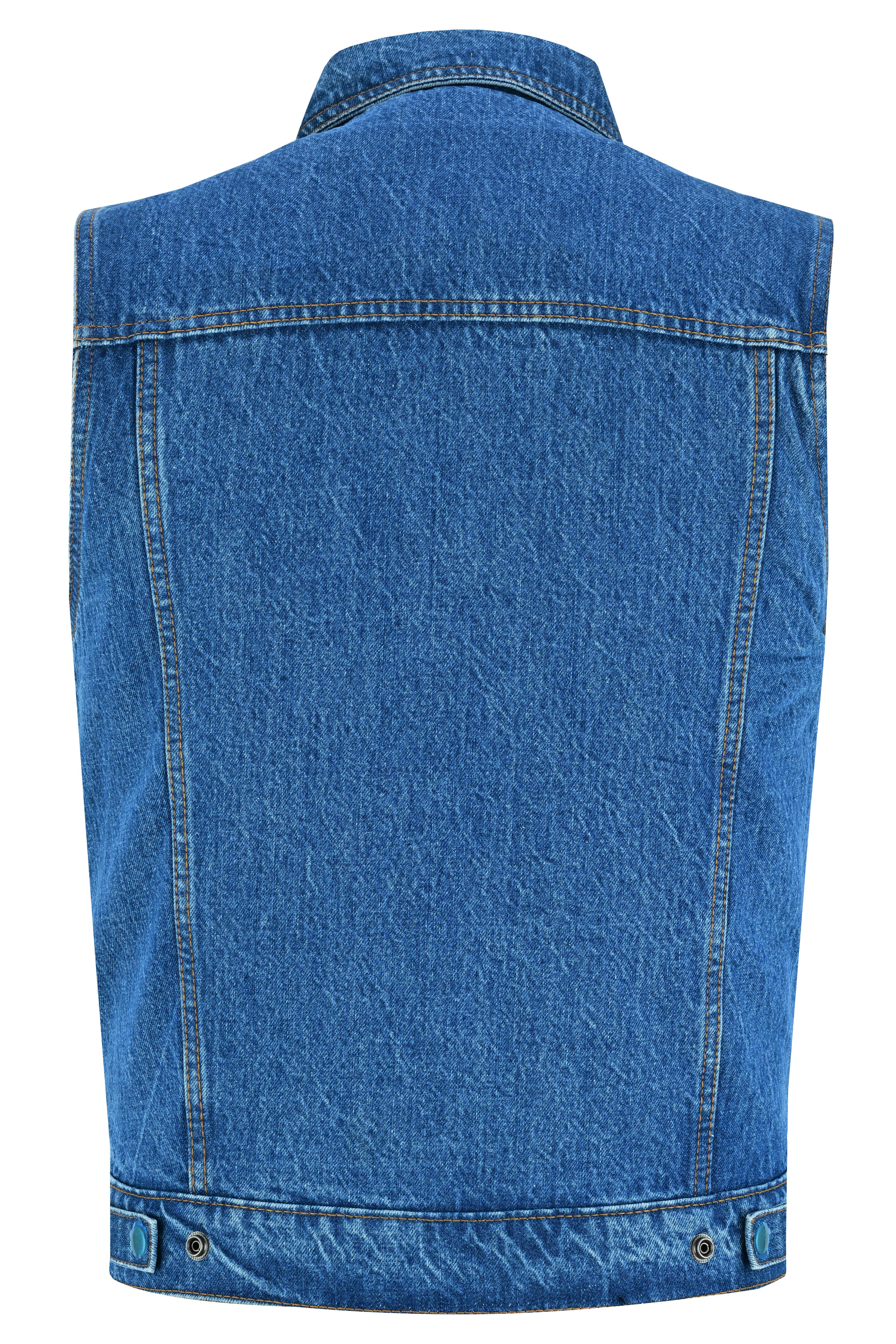 DM Blue Men's  denim motorcycle vest with Snap/Zipper Front