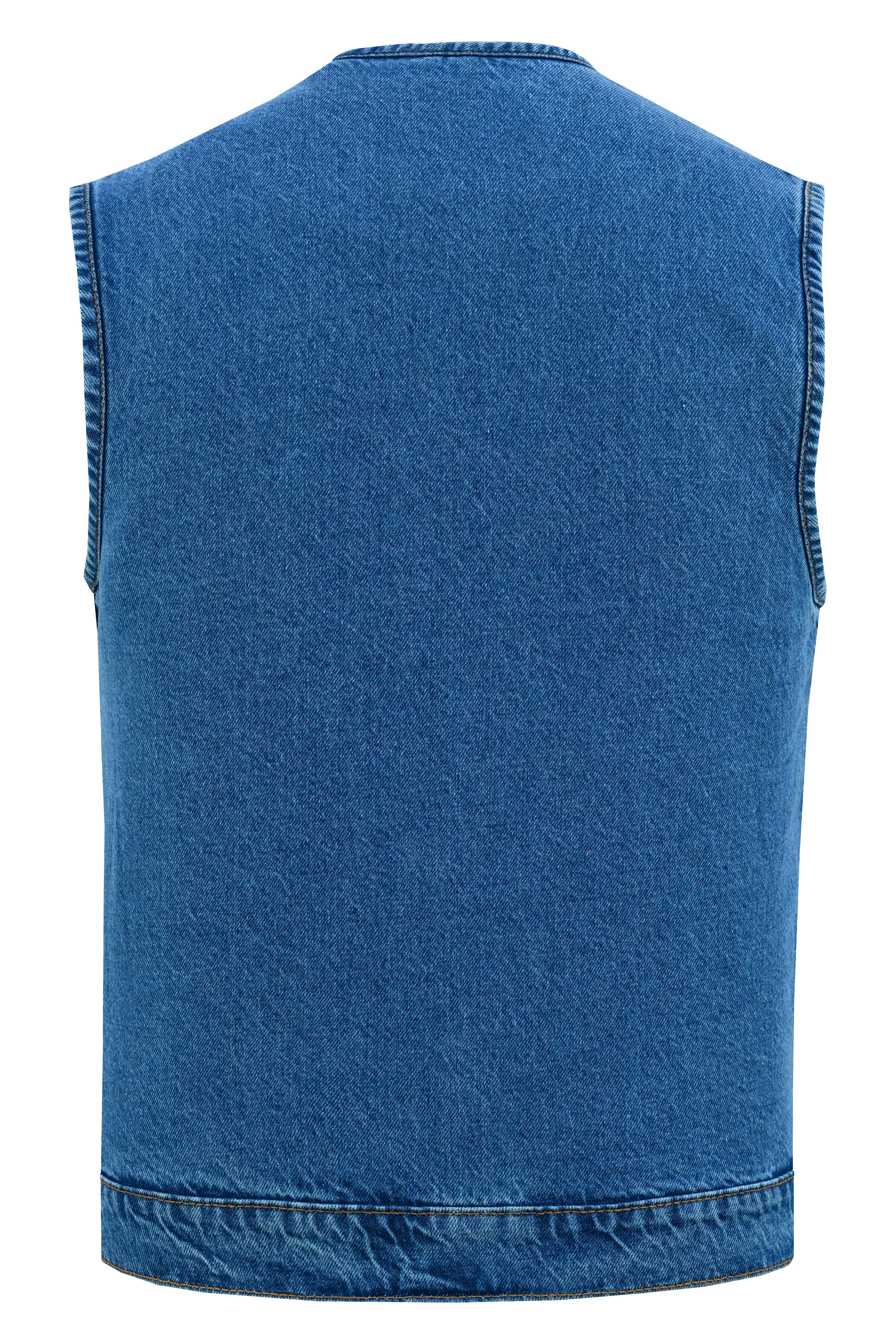 DM Mens Blue Denim Motorcycle Vest with Concealed Snaps & Zipper