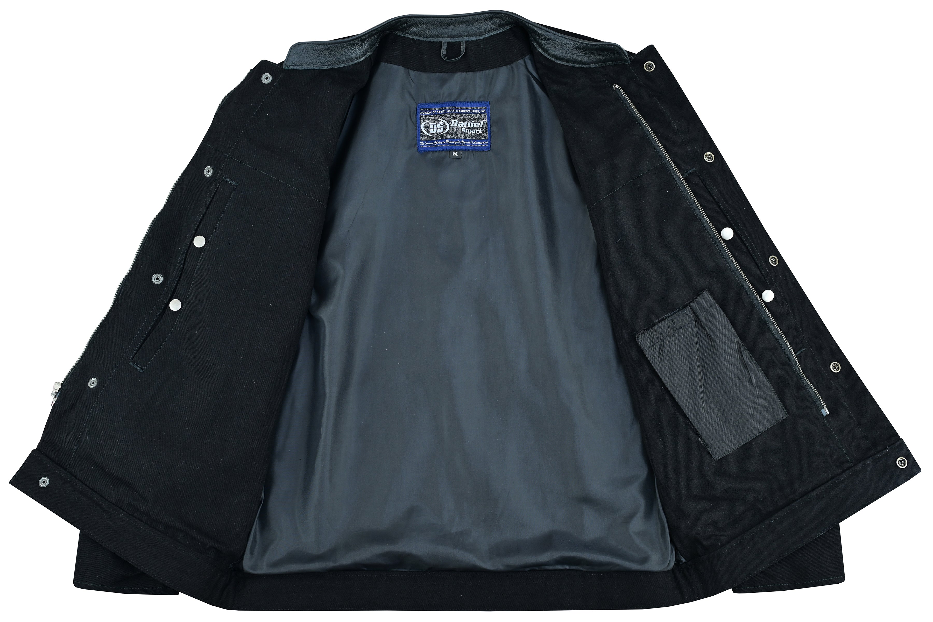 DM Men's Full Cut Denim Jacket – Leather Trim & Hidden Pockets