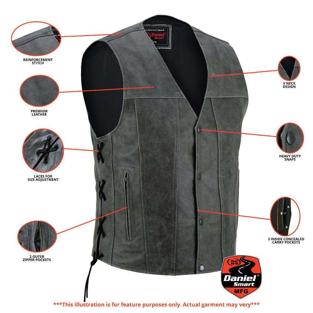 DS Men's Gray Single Back Panel Smart Access Pockets Vest