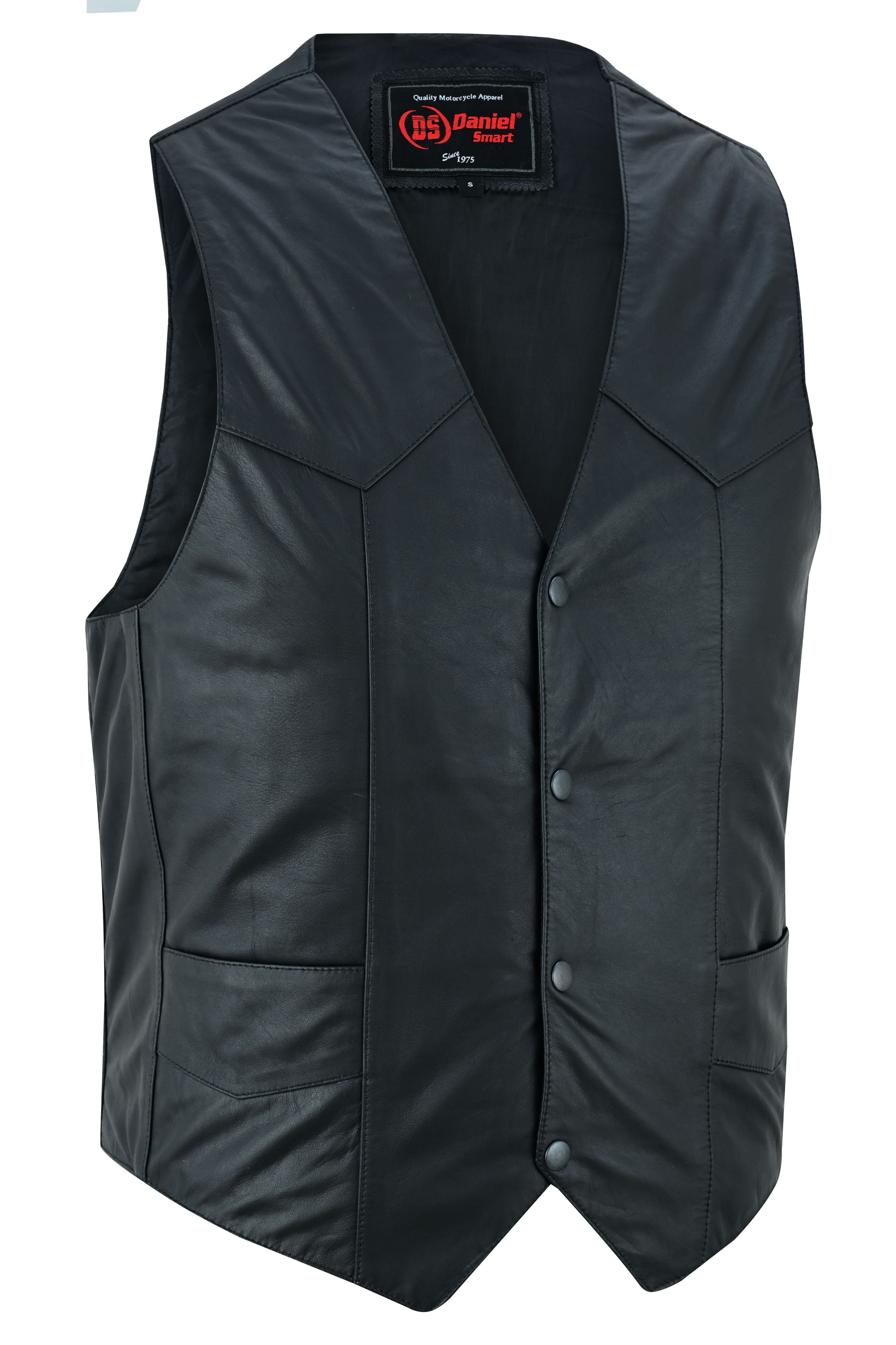 DS Men's Traditional Light Weight Black Leather Motorcycle Vest
