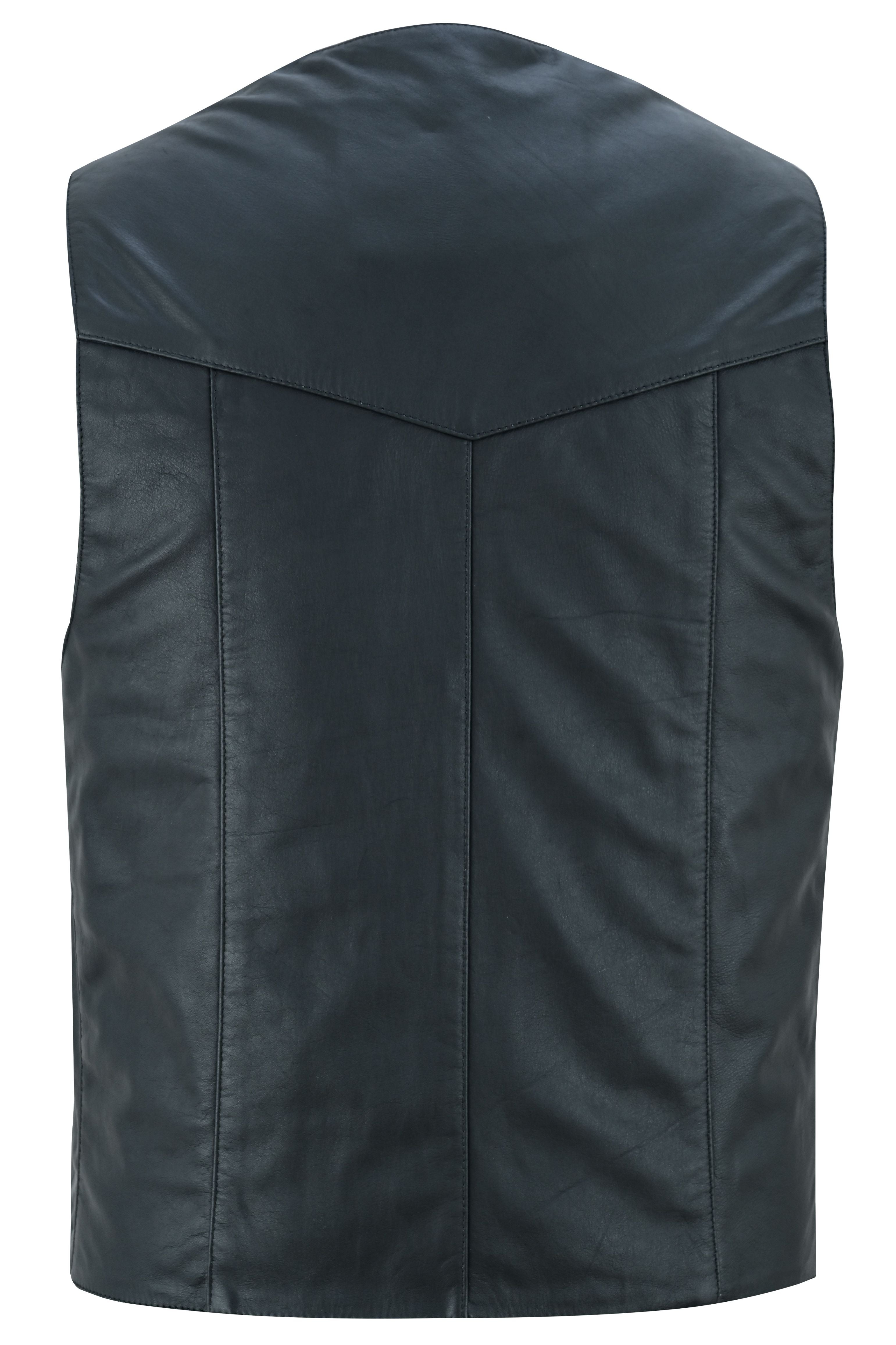 DS Men's Traditional Light Weight Black Leather Motorcycle Vest