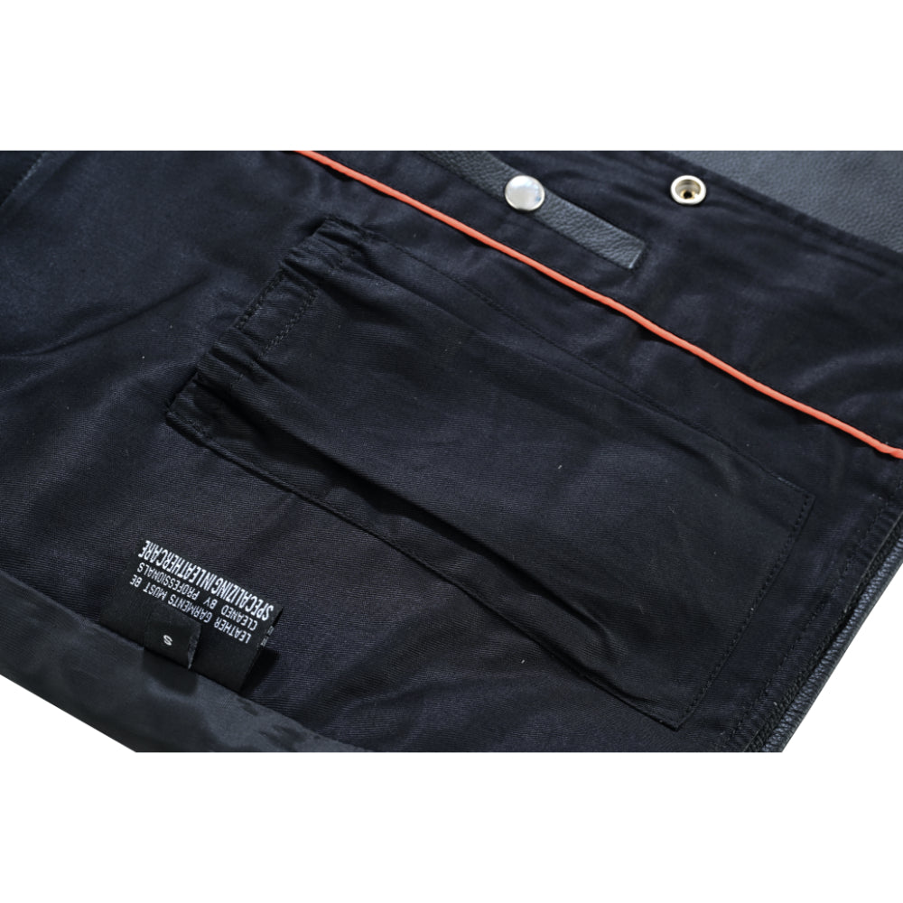 DS Buffalo Nickel Black Leather Vest for Men - Customizable Back & Satin Liner