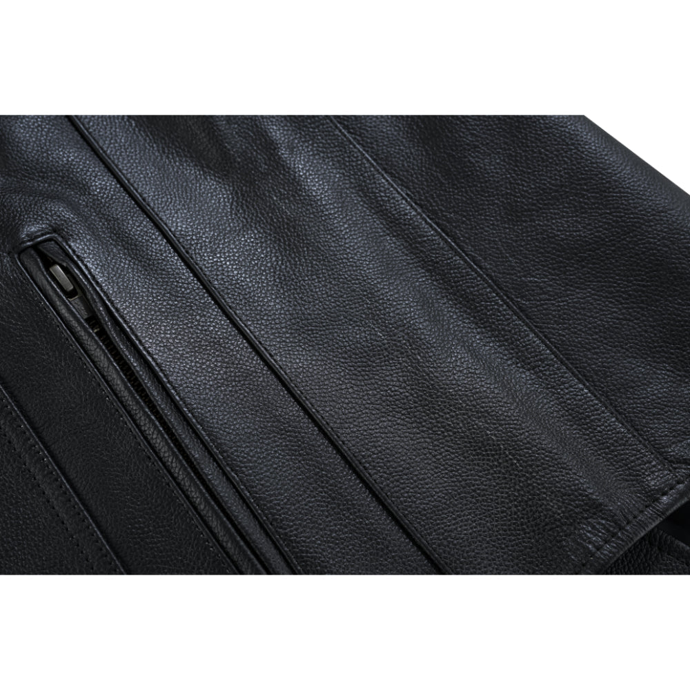 DS Buffalo Nickel Black Leather Vest for Men - Customizable Back & Satin Liner