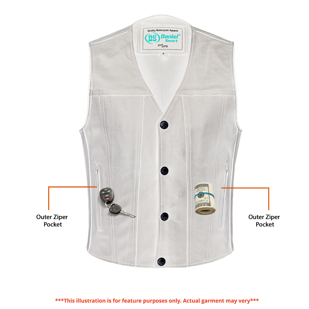 DS Buffalo Nickel Black Leather Vest for Men - Customizable Back & Satin Liner