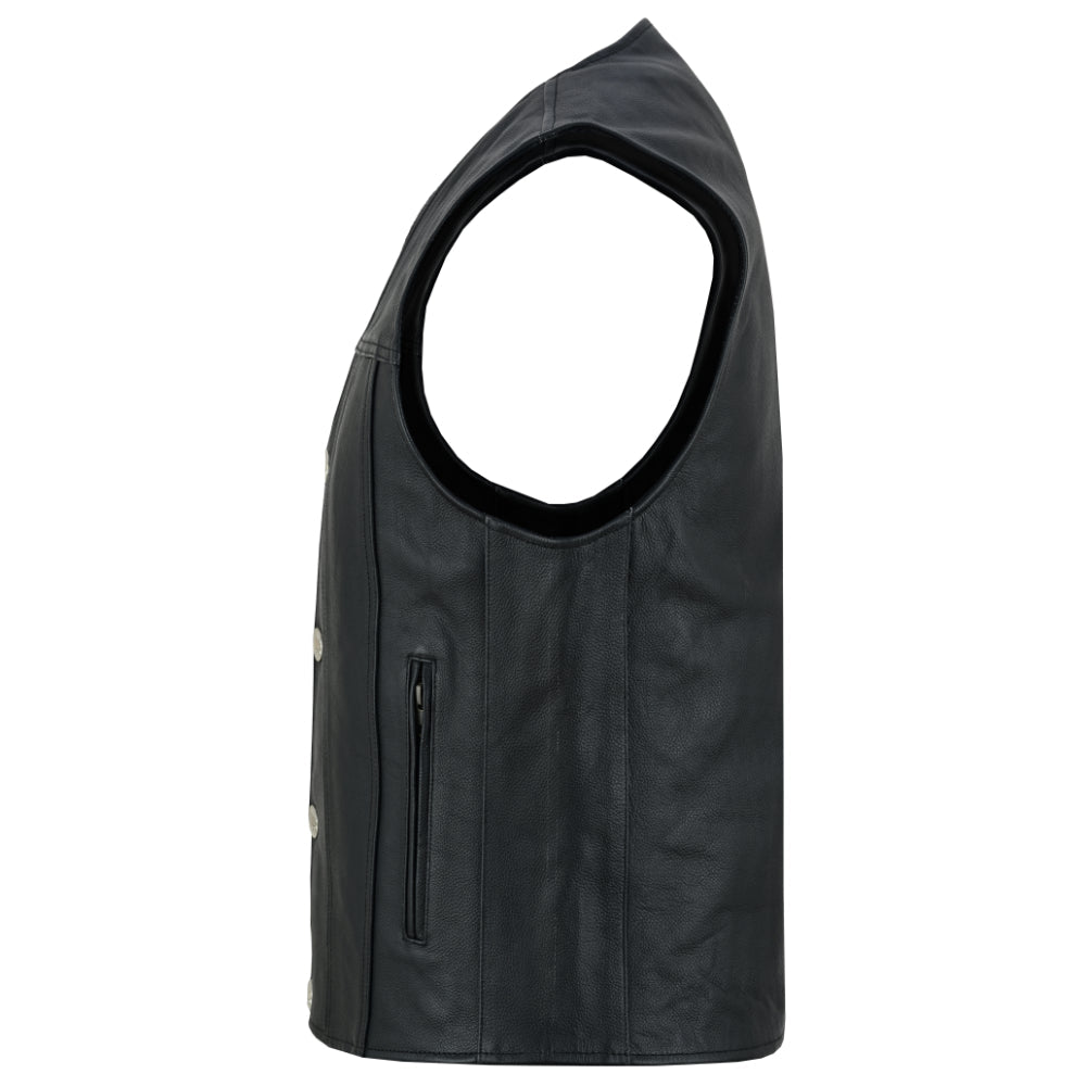 DS Buffalo Nickel Black Leather Vest for Men - Customizable Back & Satin Liner