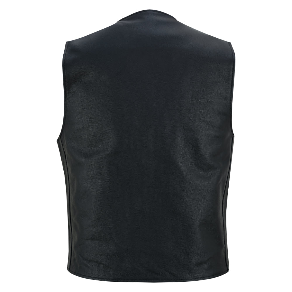 DS Buffalo Nickel Black Leather Vest for Men - Customizable Back & Satin Liner