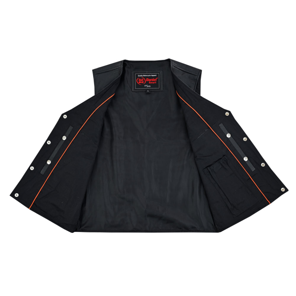 DS Buffalo Nickel Black Leather Vest for Men - Customizable Back & Satin Liner