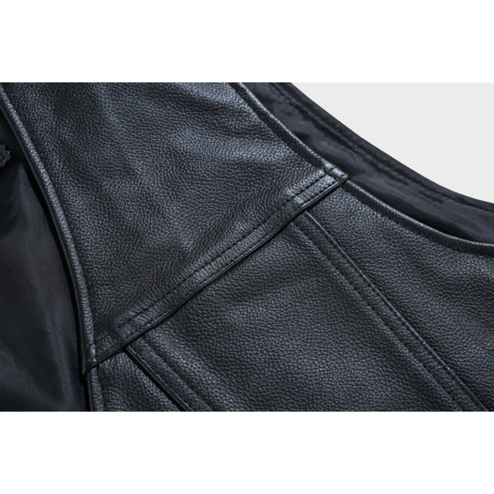 DS Buffalo Nickel Black Leather Vest for Men - Customizable Back & Satin Liner