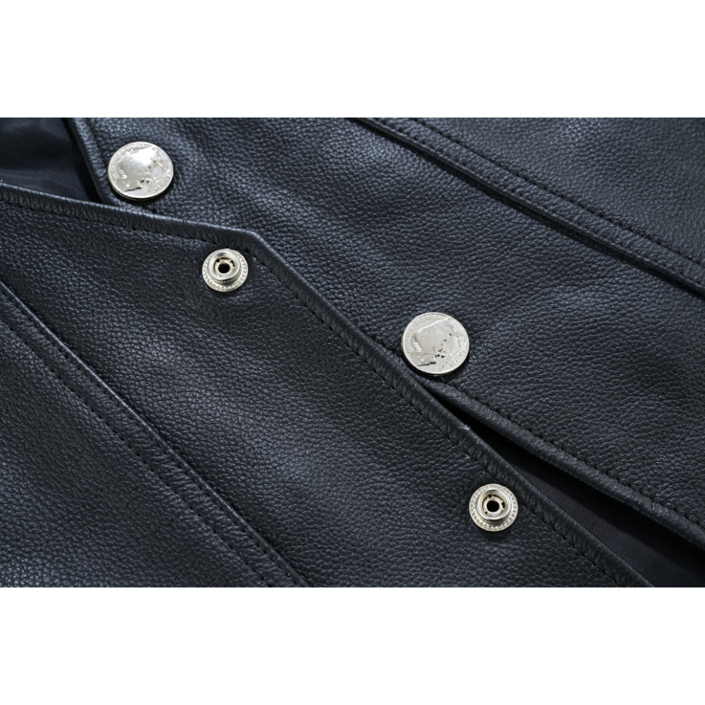 DS Buffalo Nickel Black Leather Vest for Men - Customizable Back & Satin Liner