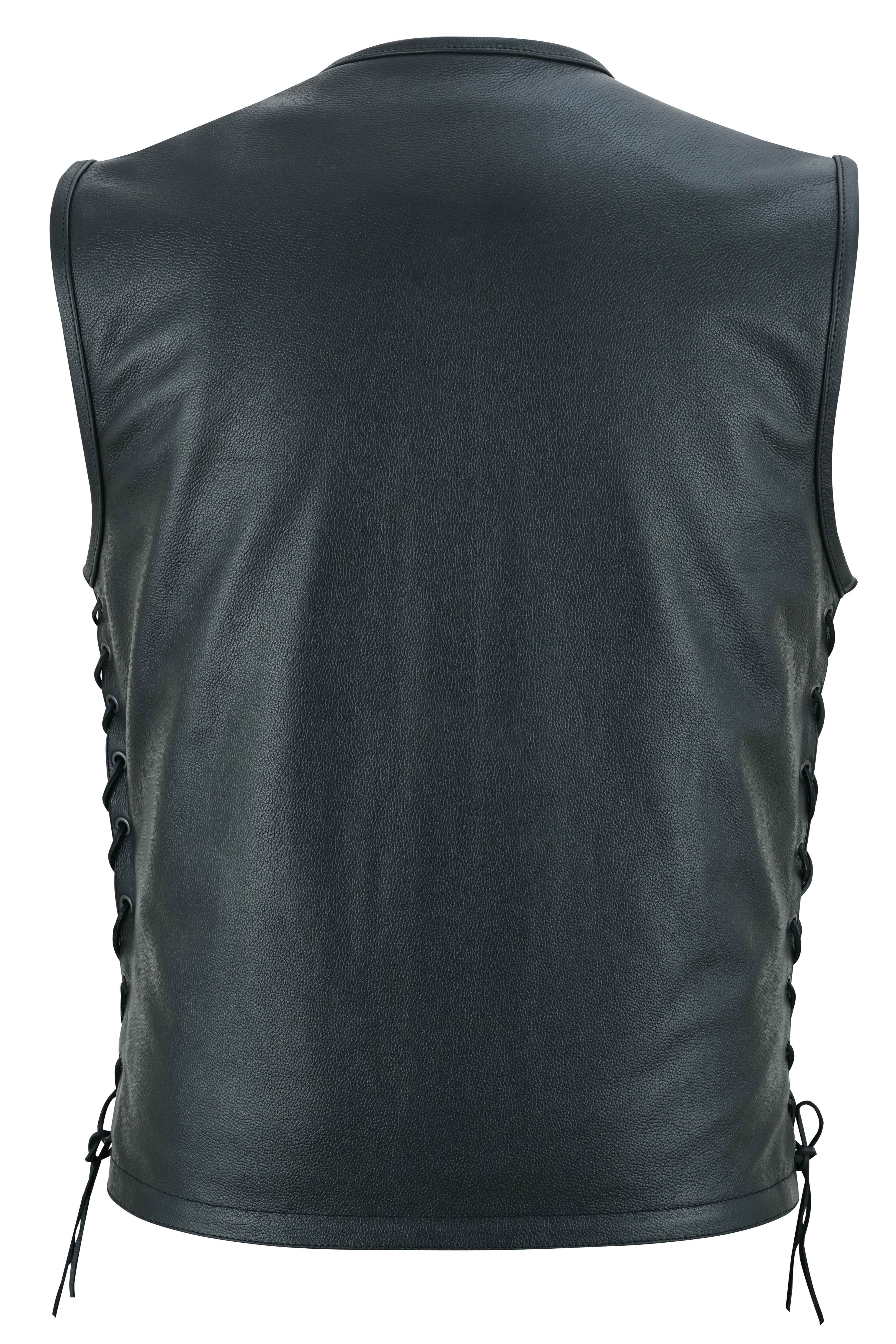 DS Men's Zipper Front Black Leather Motorcycle Vest