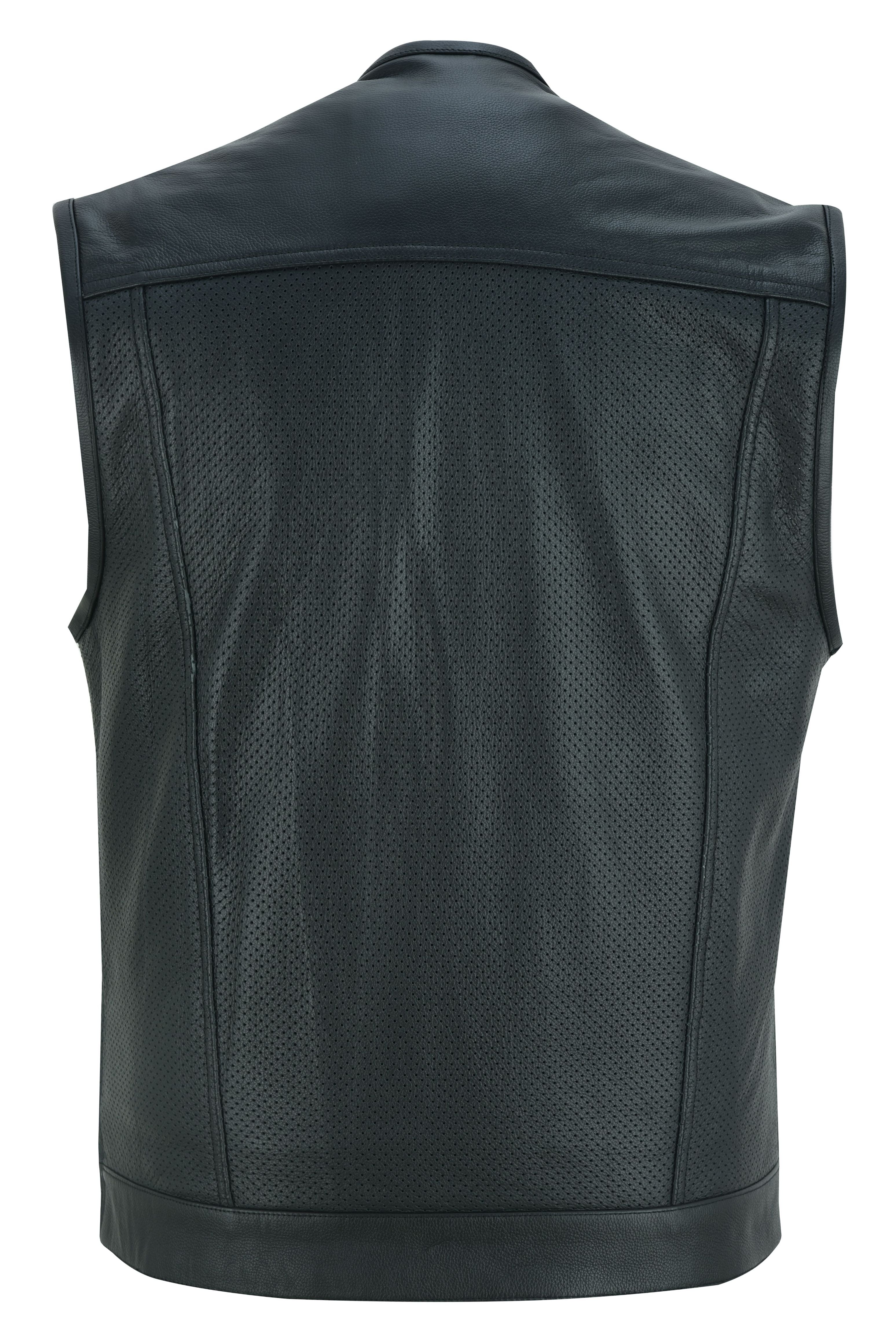 DS Men's Collarless Perforated Leather Vest - Black