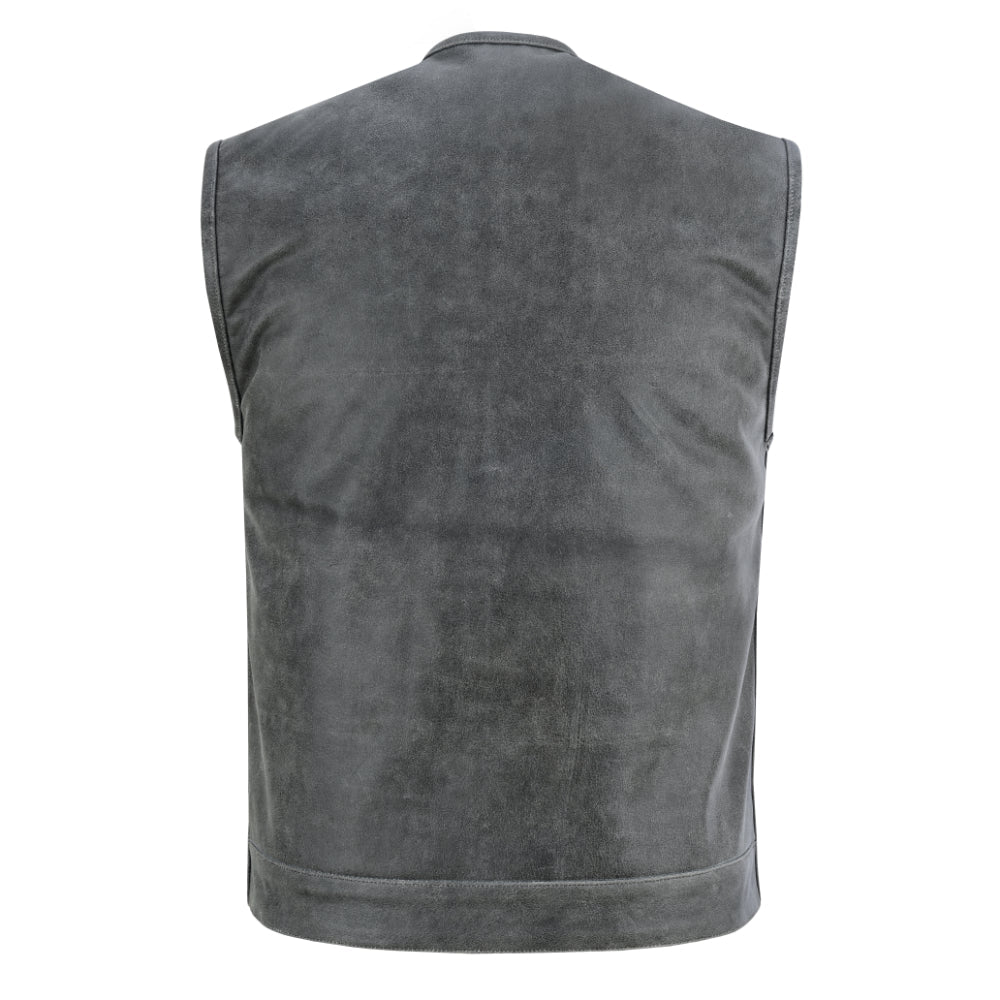 DS Men's Distressed Gray Cowhide Leather  Motorcycle Vest